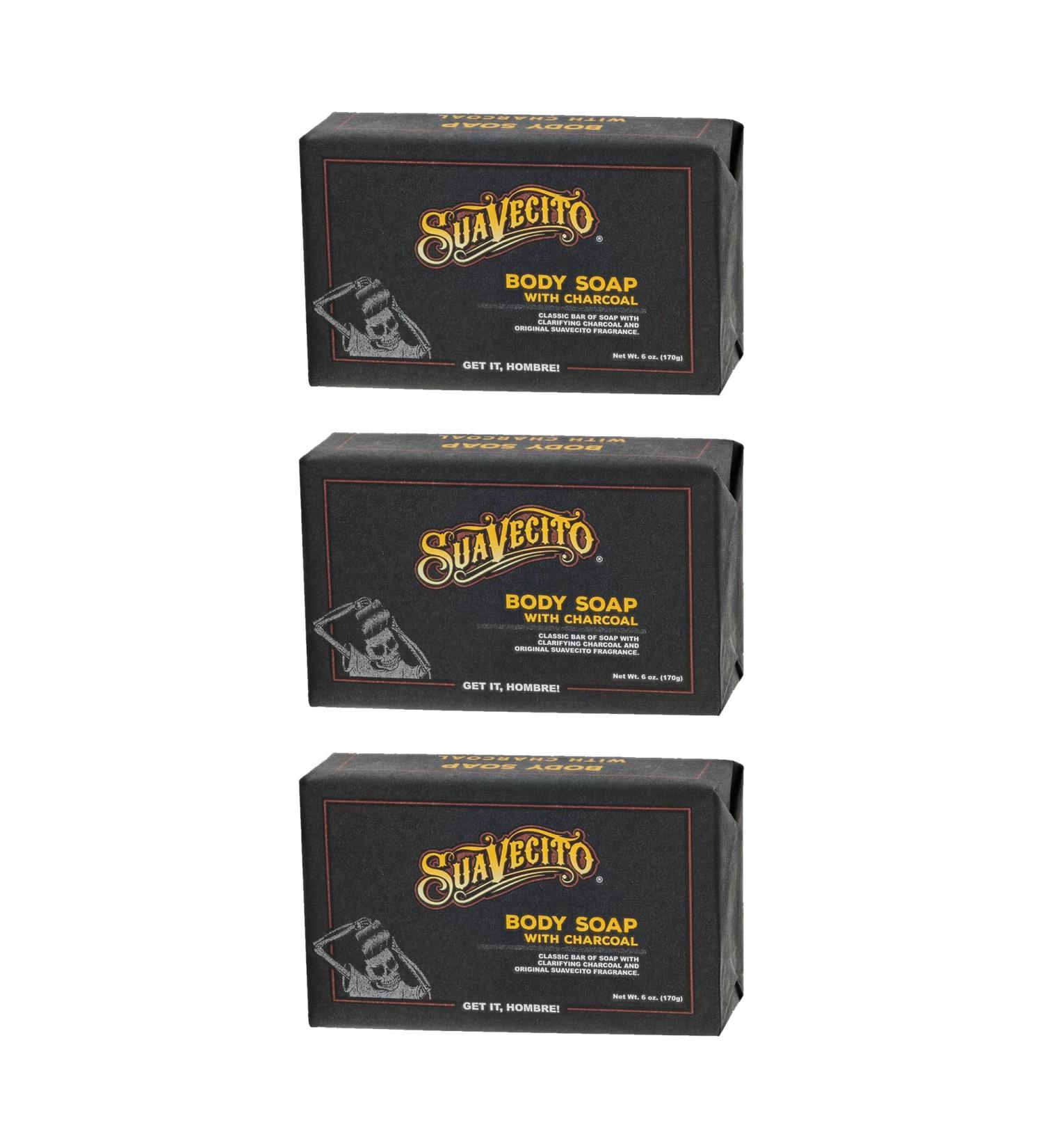 Suavecito Moisturizing Body & Hand Soap Bars 3 Pack - Masculine Original Fragrance with Charcoal 6 oz - Buy Online on GoSupps.com