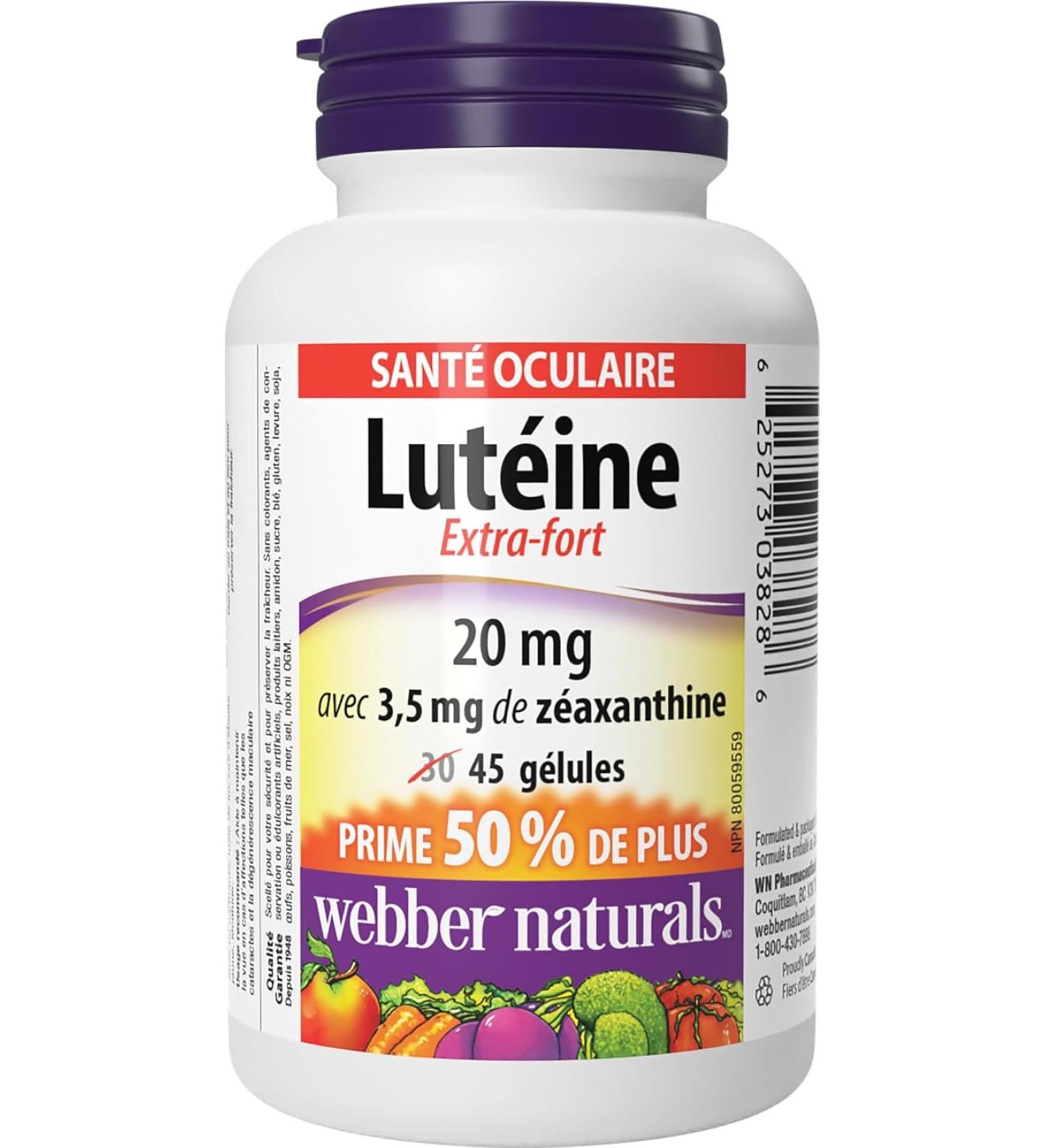 Webber Naturals Lutein 20 mg with Zeaxanthin - 45 Softgels - Buy Online on GoSupps.com