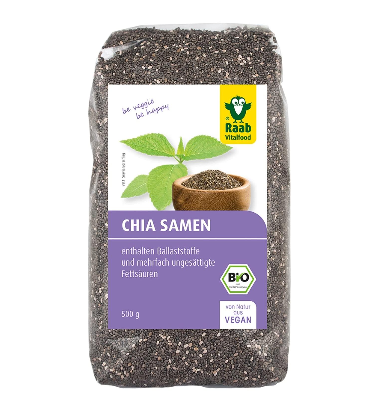 Raab Vitalfood Organic Chia Seeds - Premium Quality Vegan Lab Tested Rich in Fiber & Nutrients (500g) - Buy Online on GoSupps.com