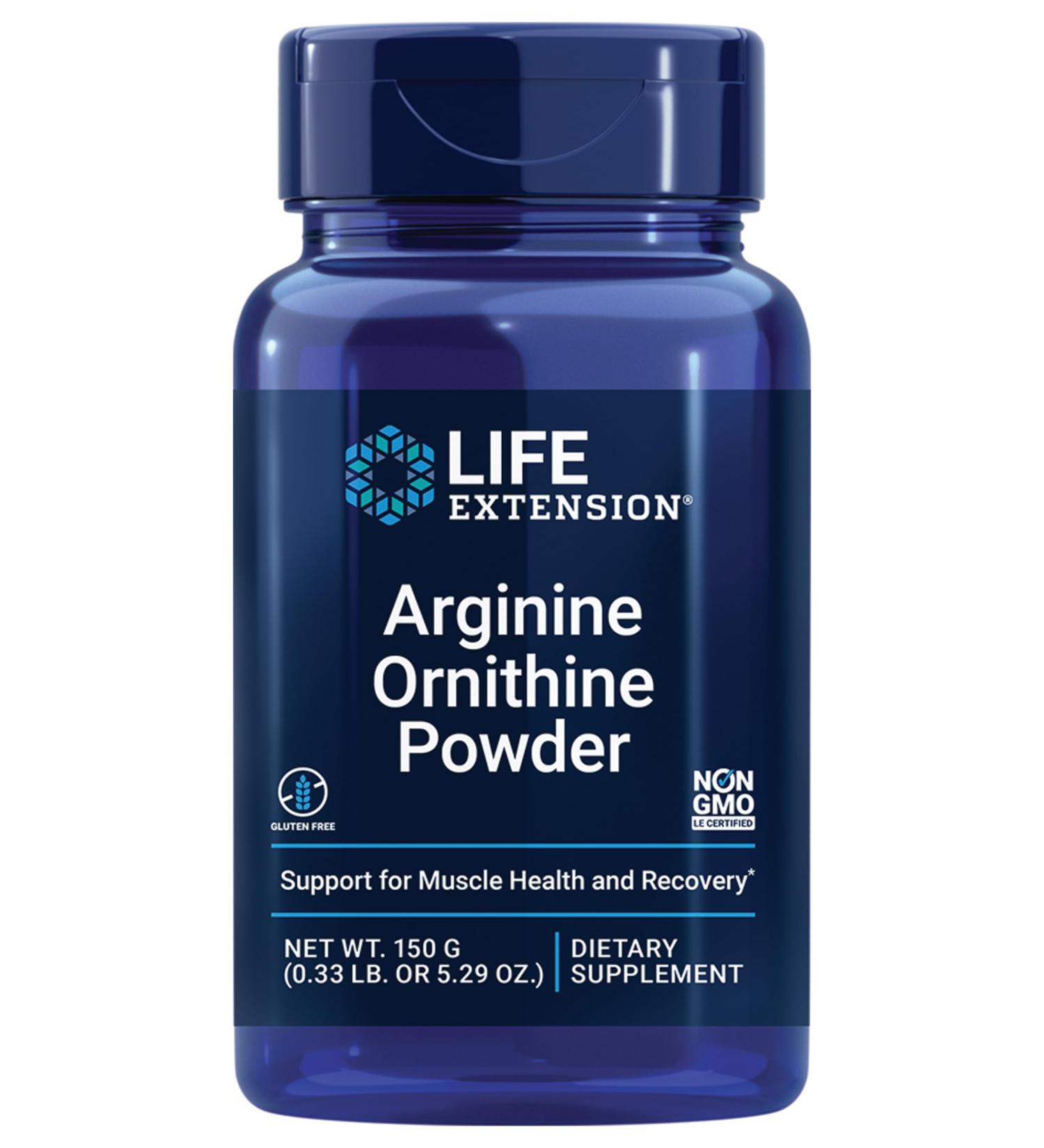 Life Extension Arginine Ornithine Powder Promotes Muscle Health & Recovery Gluten Free Non-GMO net Weight 150 Grams - Buy Online on GoSupps.com