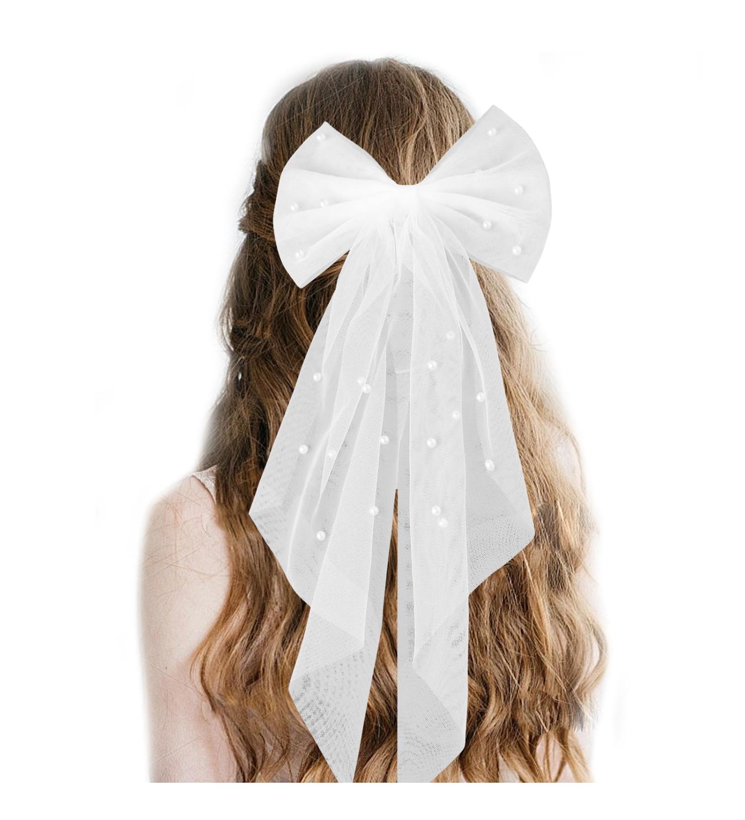 Bridal Pearl Bow Veil Pearl Bow Hair Clip for Bachelorette Party Veil Hair Clips Wedding Bridal Veil Bride to Be Accessories for Brides Hen Party Barrette (White) - Buy Online on GoSupps.com