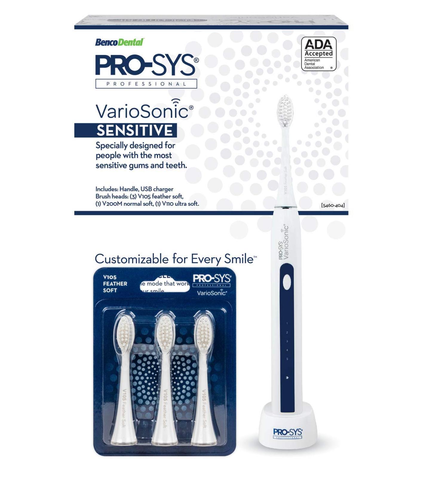 PRO-SYS VarioSonic Sensitive Teeth and Gums Rechargeable Power Electric Toothbrush  5 Replacement Dupont Brush Heads  ADA Accepted Smart Sonic Toothbrush with Timer - Buy Online on GoSupps.com