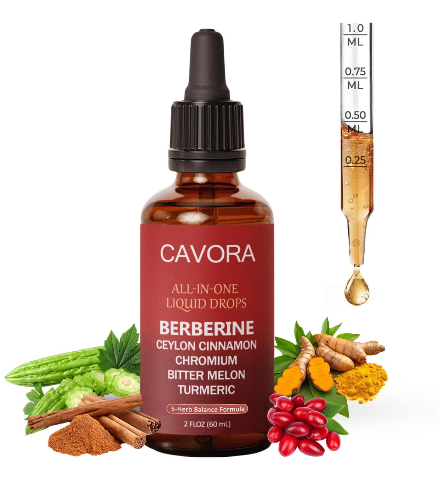 Cavora Berberine Drops - with Bitter Melon Extract Turmeric Chromium Gymnema Organic Panax Ginseng& Moringa Vegan Non-GMO - 2 Fl Oz (60 ML)(1pc) - Buy Online on GoSupps.com