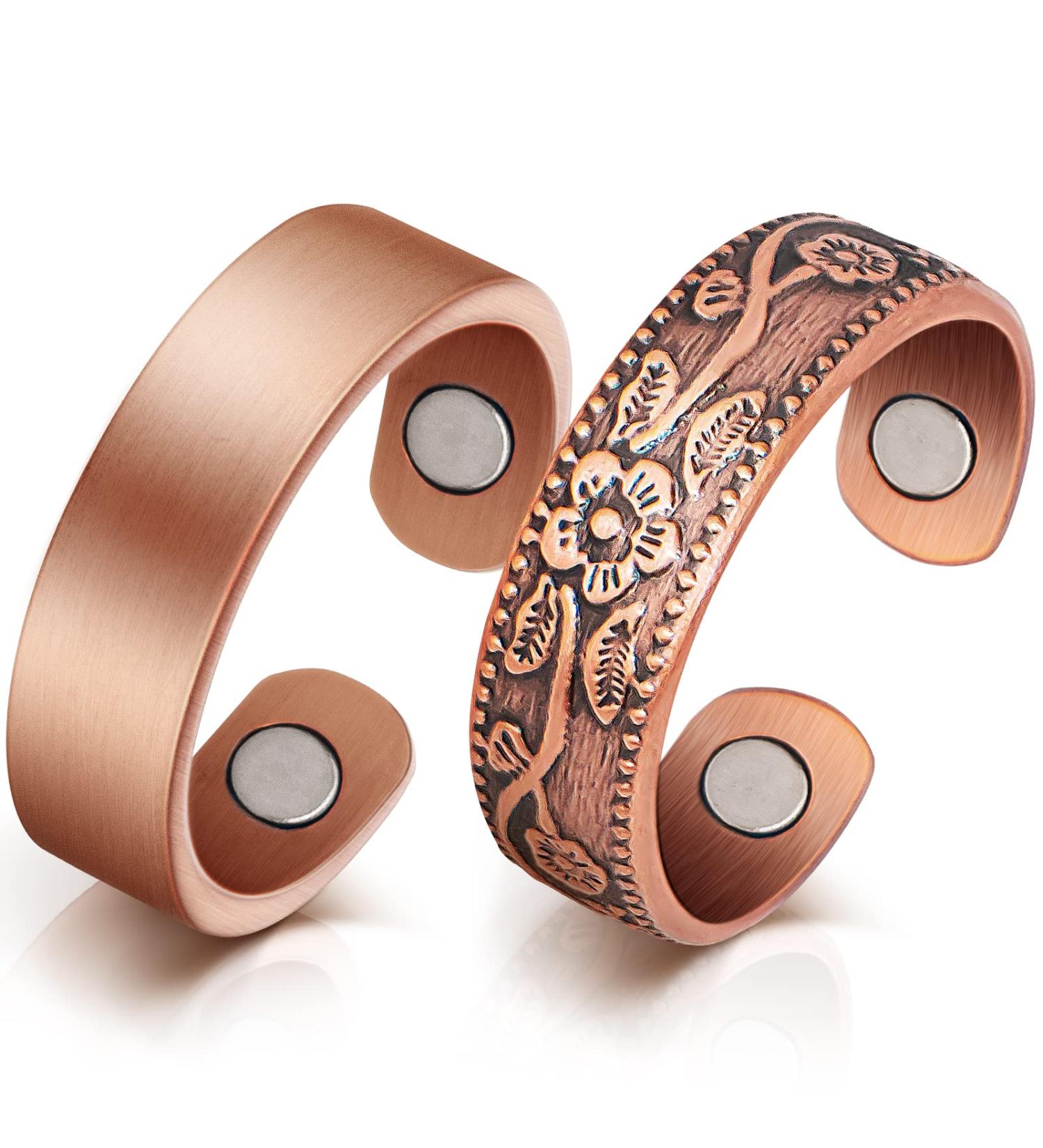 Lymphatic Drainage Copper Rings for Women - Magnetic Detox Ring Gift | Pure Copper Jewelry (Vintage Flower Design) - Buy Online on GoSupps.com