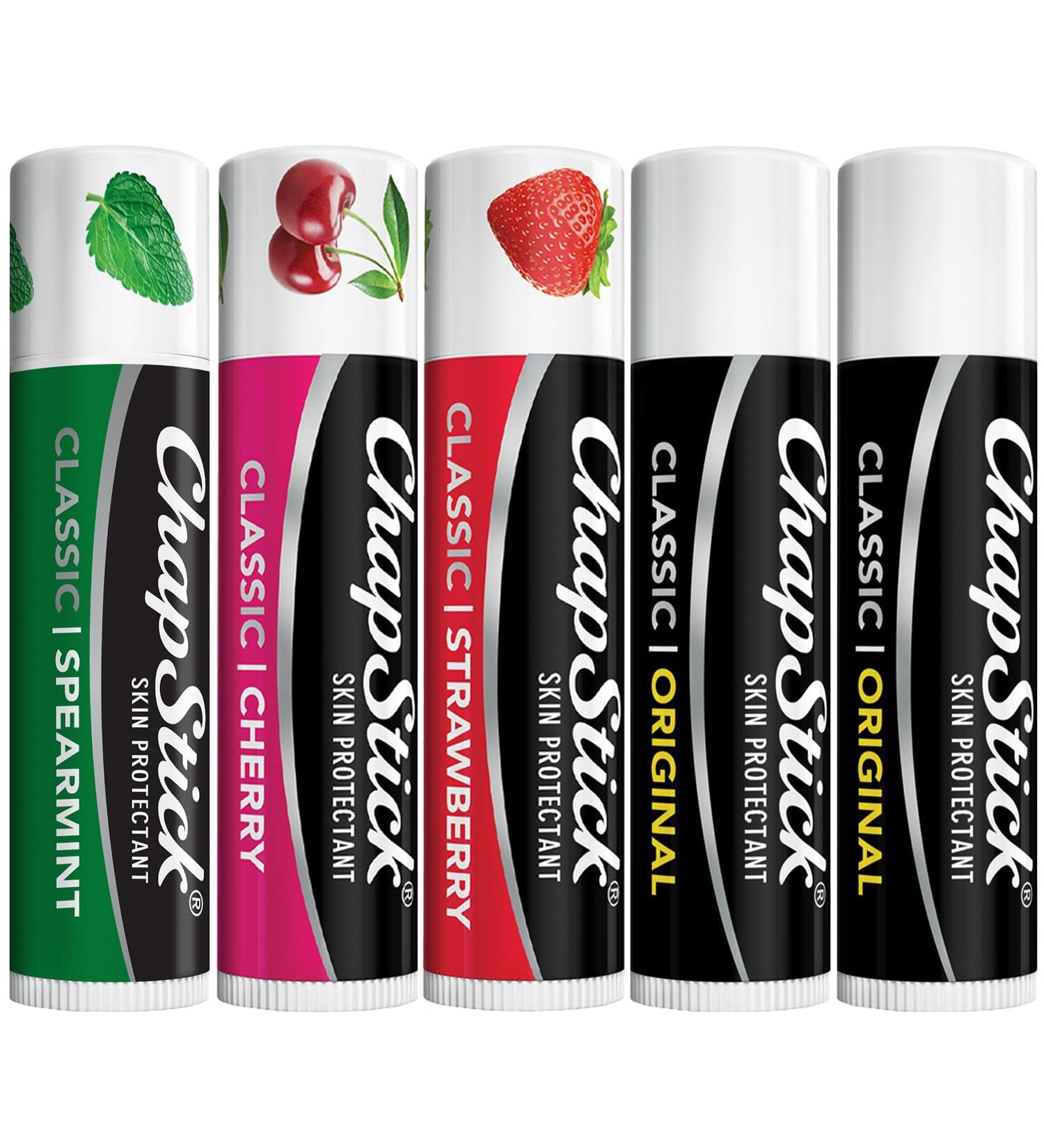 ChapStick Lip Care Bundle Classic Collection 3-Pack with Spearmint Cherry & Strawberry ChapStick + Classic Original Lip Balm 0.15 Oz Ea (5 Piece Set) - Buy Online on GoSupps.com