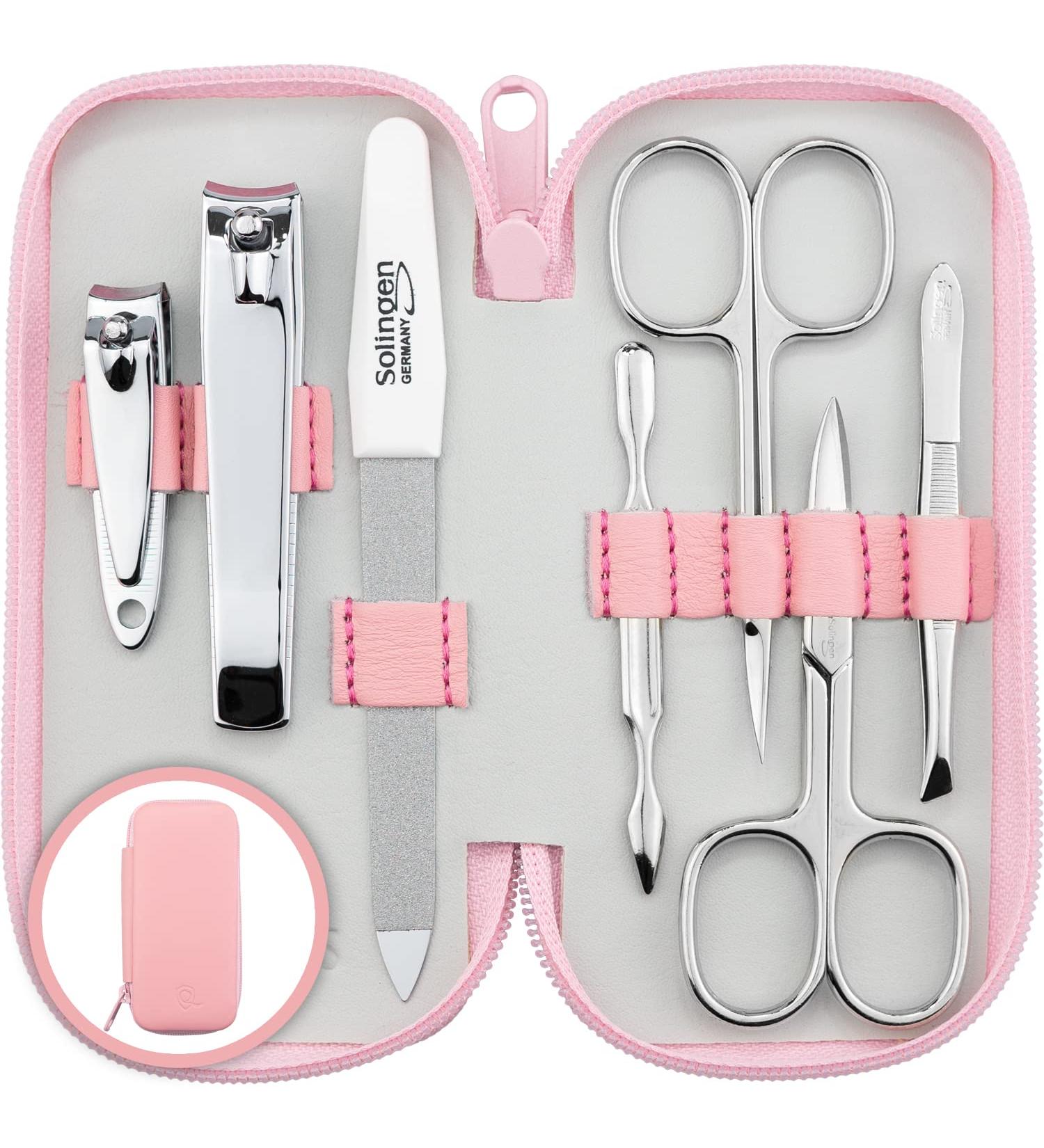 marQus Solingen Germany 7-Piece Manicure Set for Women & Men - Nail Clippers, Tweezers, Grooming Kit - Pink | Great Gift Idea - Buy Online on GoSupps.com