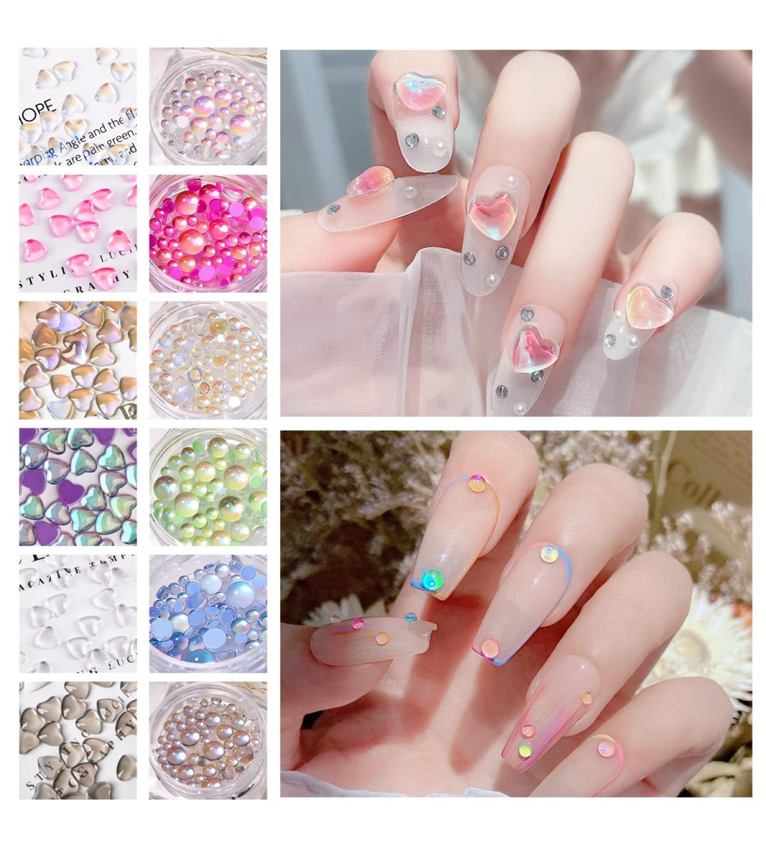 Mermaid Love Heart Nail Charms - 2 Boxes Mixed Color Crystal Beads & Rhinestones for DIY Manicure & Acrylic Nails Decoration - Buy Online on GoSupps.com