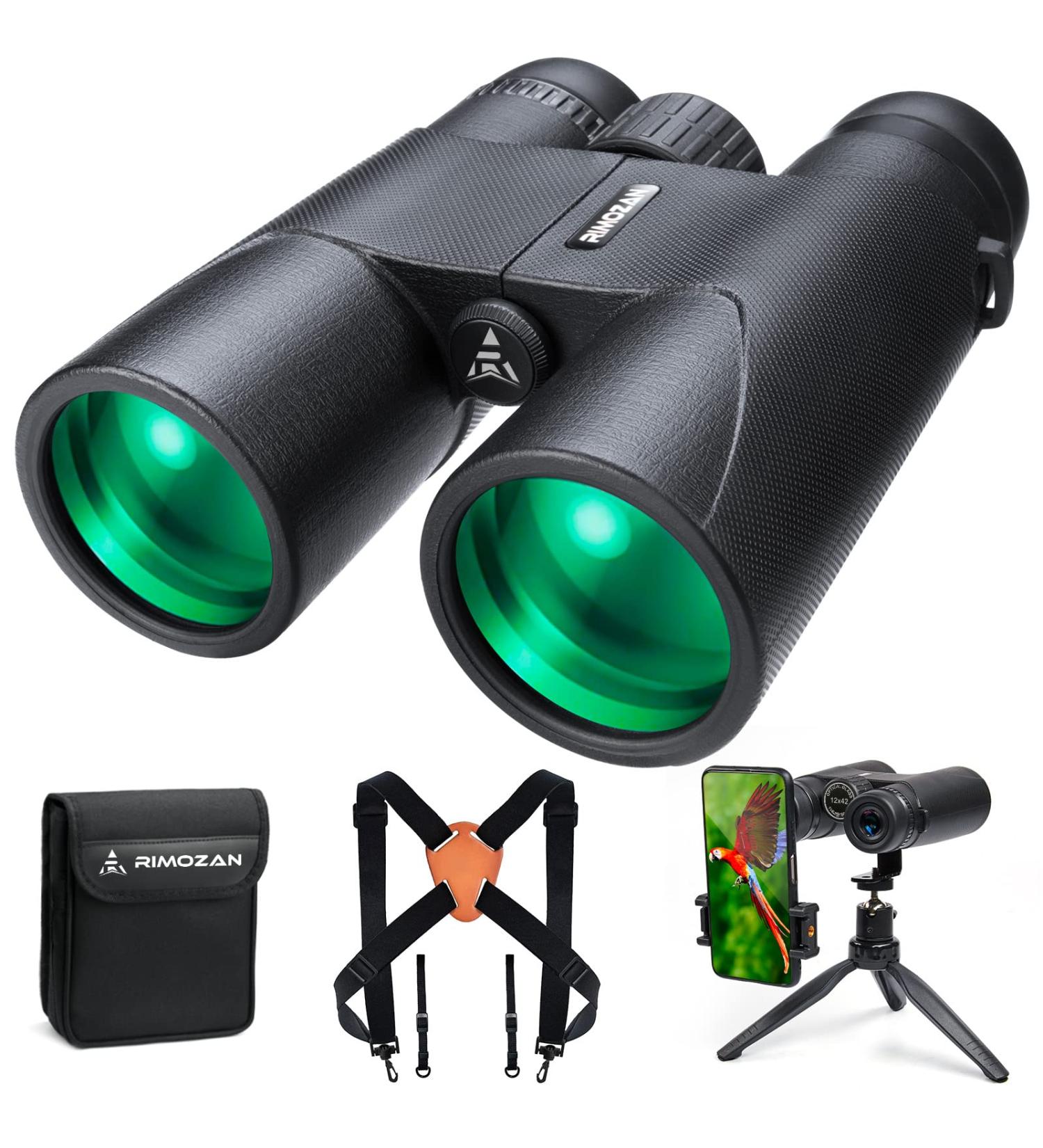 12x42 HD Binoculars with Harness Strap, Phone Tripod, Adapter - Ideal for Bird Watching, Hunting, Hiking - Perfect Gift for Men - Buy Online on GoSupps.com