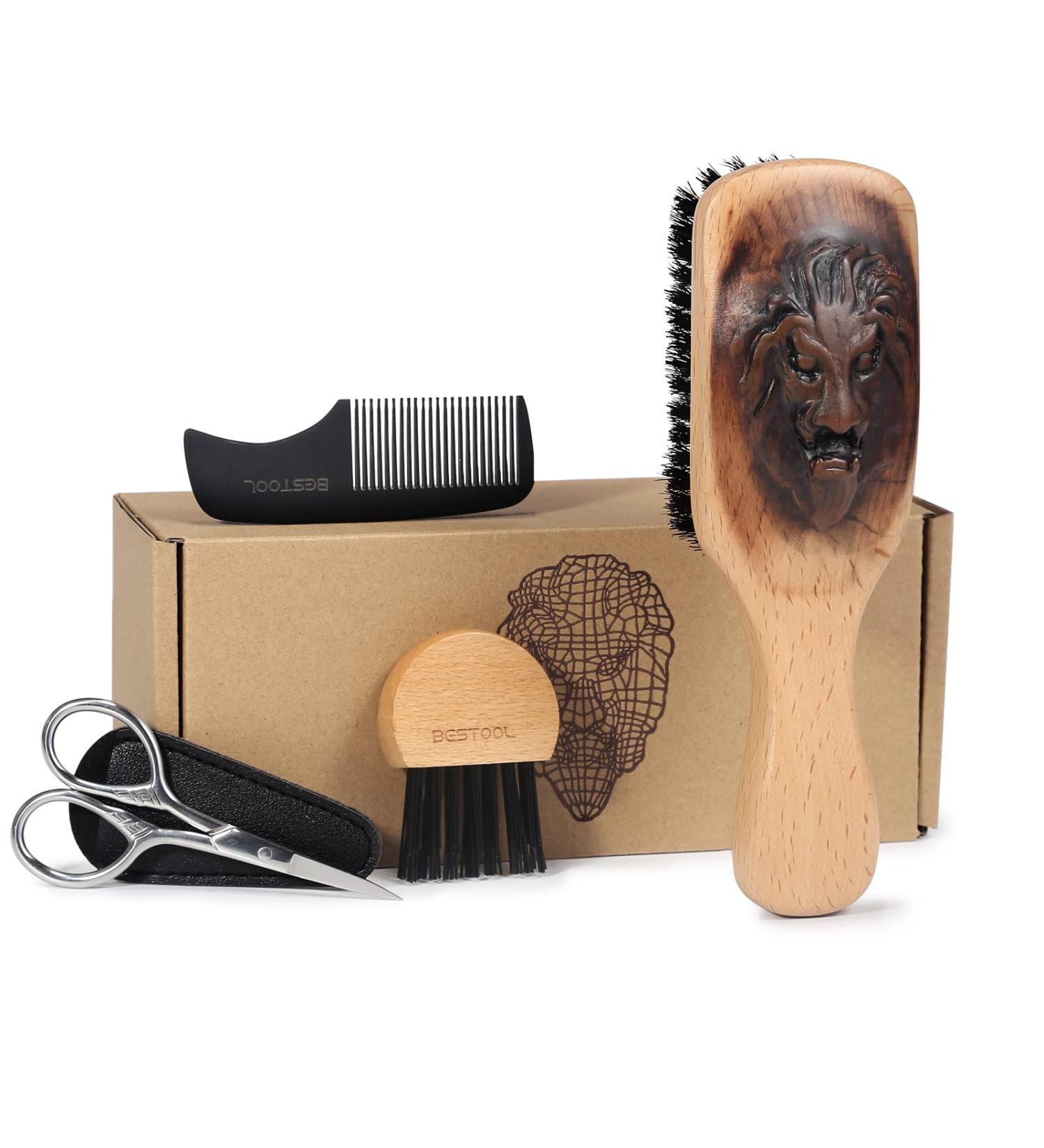 Wooden Handle Boar Bristle Beard Brush Comb Set for Men - Grooming Kit for Growth, Styling, and Smoothing - Perfect Gift Idea - BESTOOL - Buy Online on GoSupps.com