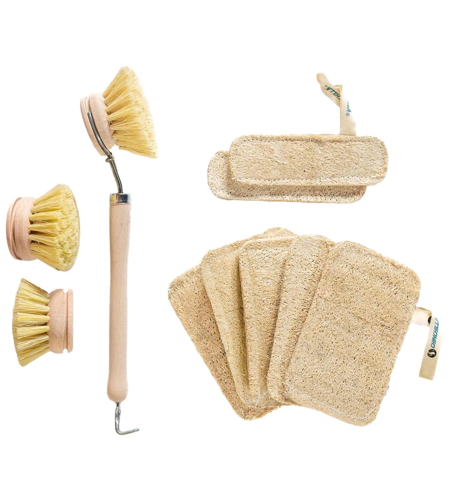 Chinchilla Sustainable Luffa Sponge Set - 7 Eco-Friendly Sponges + 1 Natural Fiber Rinse Brush | Reusable Kitchen Cleaning Set - Buy Online on GoSupps.com
