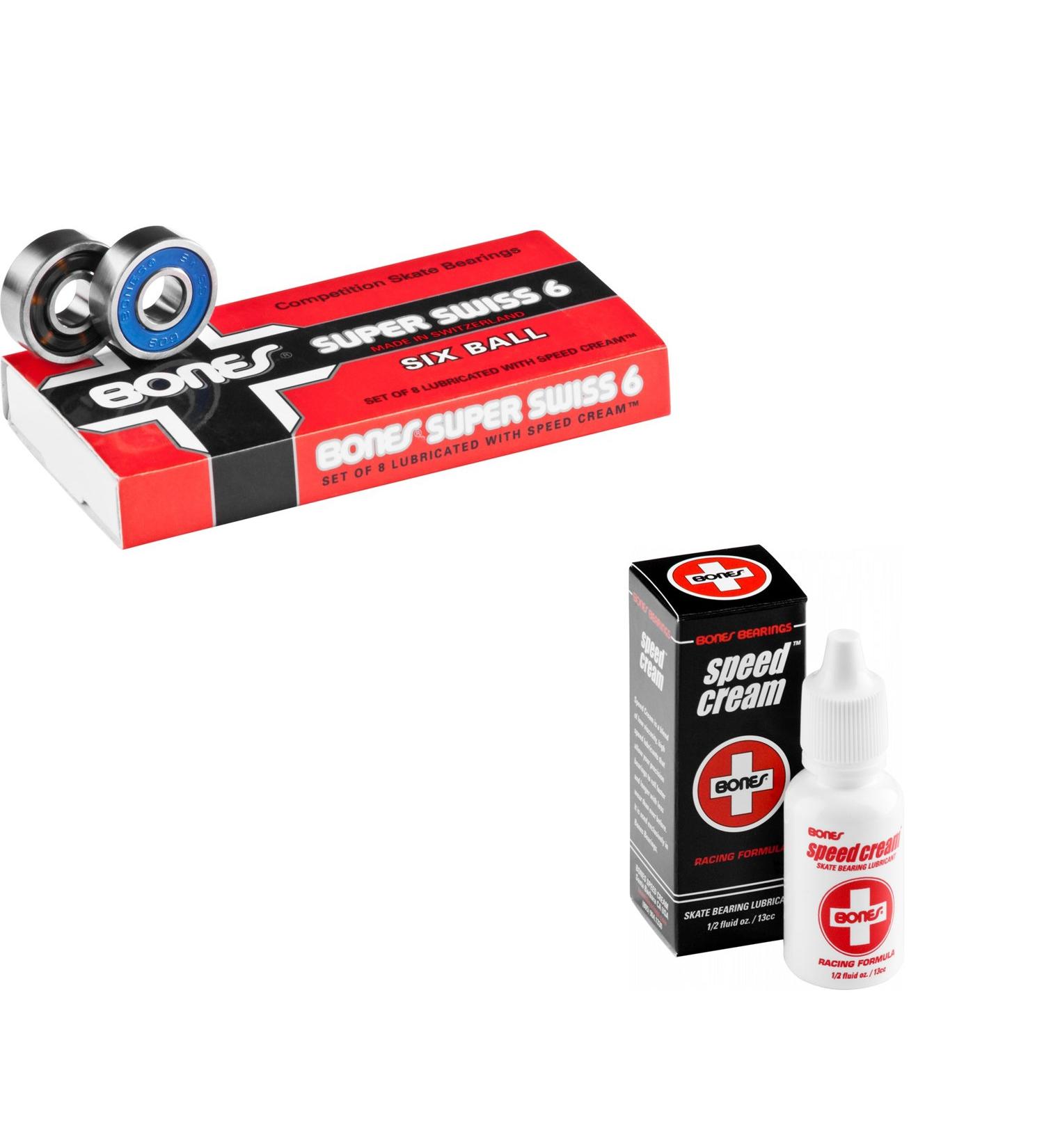 Bones Super Swiss 6 Skateboard Bearings 8-Pack with Speed Cream | High Performance Bearings for Skateboards - Buy Online on GoSupps.com