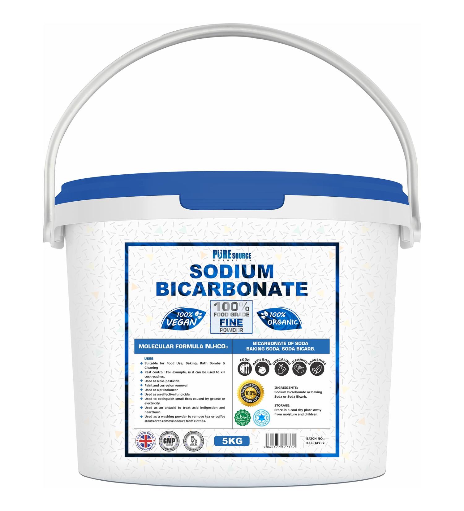 Baking Soda Sodium Bicarbonate 100% Pure Food Grade Bicarb Bicarbonate Baking Soda Bucket for Cooking Cleaning Baking Bath Bombs Odours Teeth MADE in UK by PSN (5KG) - Buy Online on GoSupps.com