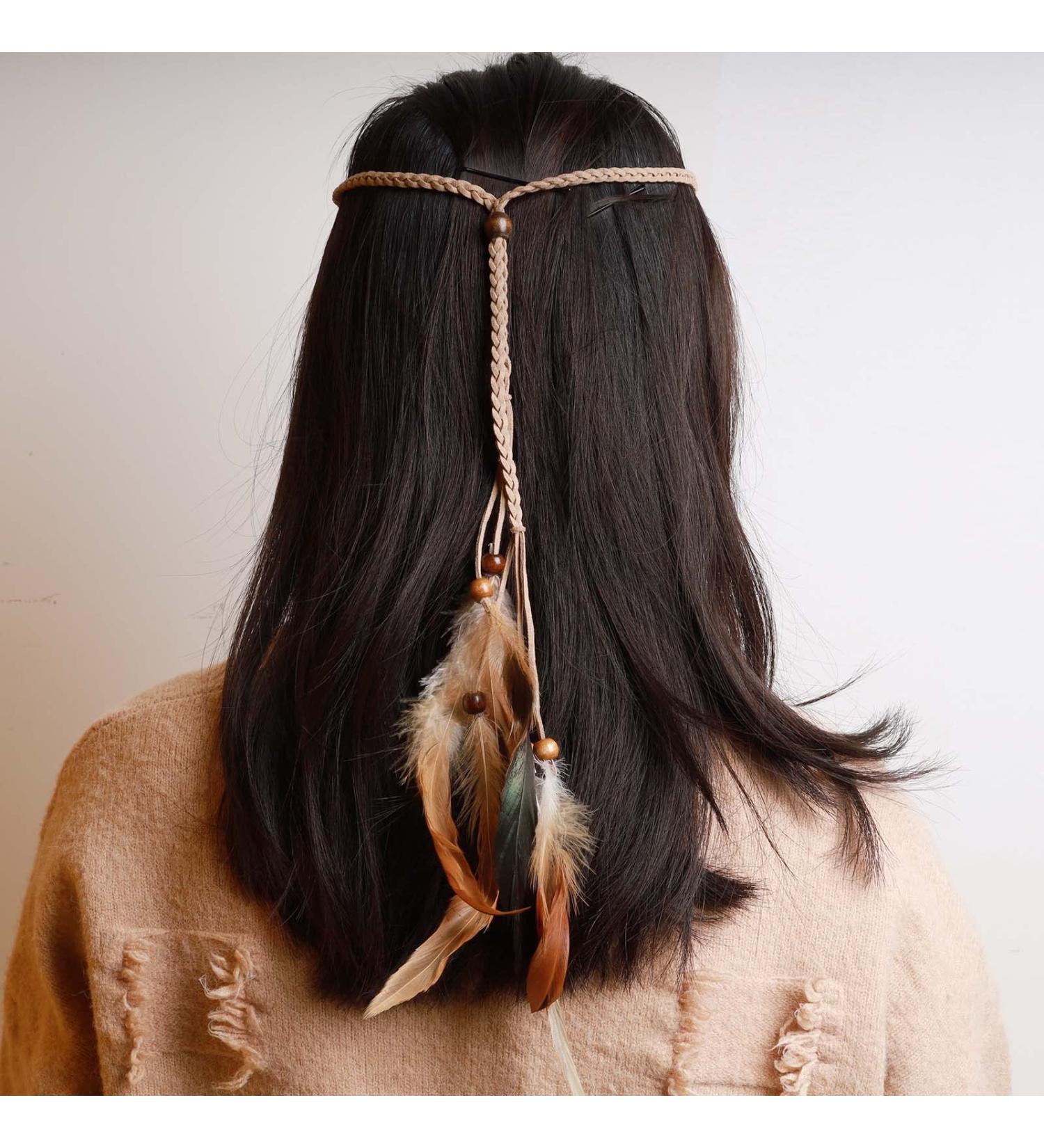 Tseenyi Gypsy Feather Headband - Boho Pearl Hair Band for Women & Girls | Christmas Performance Jewelry (Beige) - Buy Online on GoSupps.com