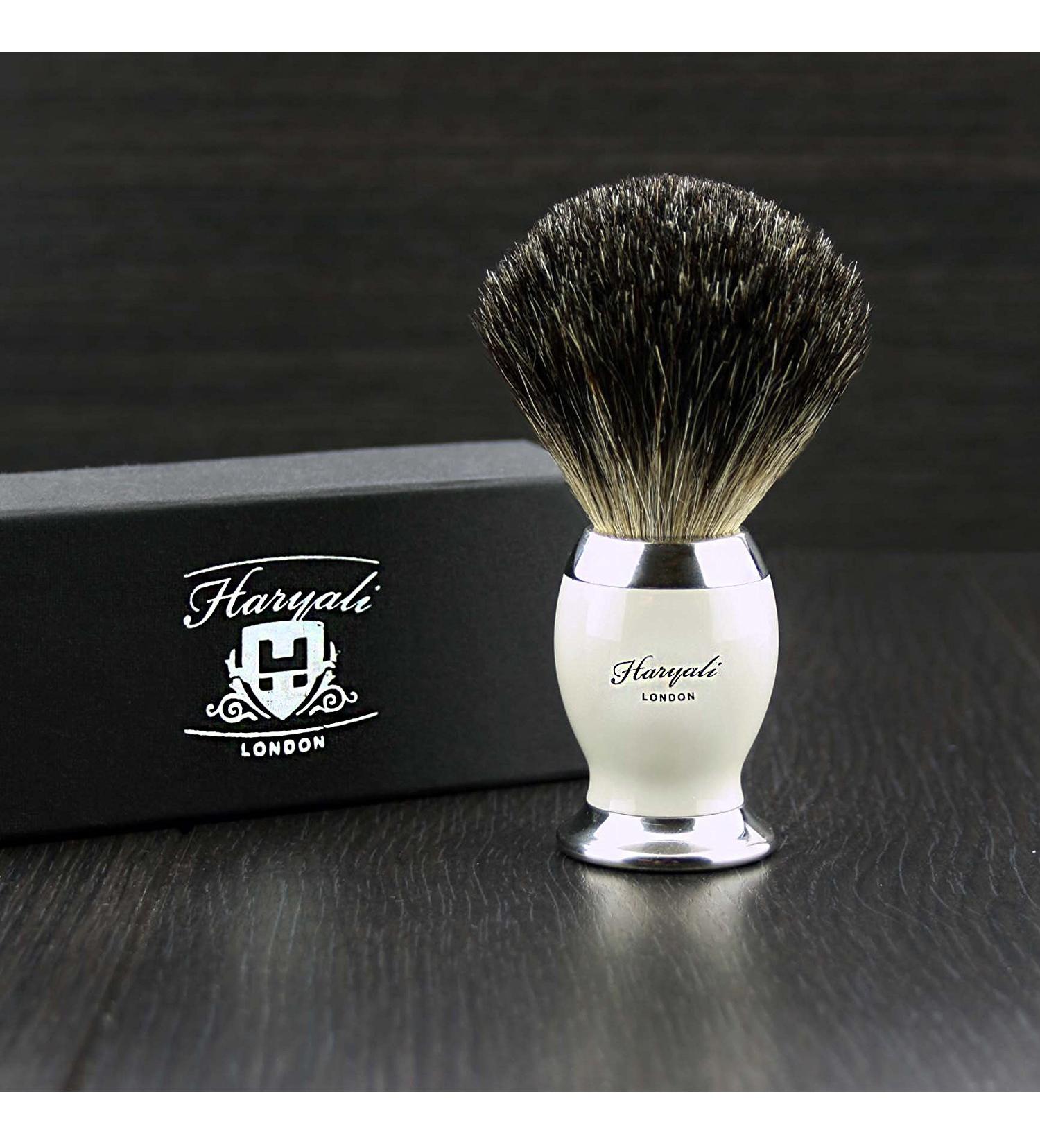 Men Badger Synthetic Hair Shaving Brush with & Black & Metal Color Base. COMES IN DESIGNER BOX - Perfect for every gentleman