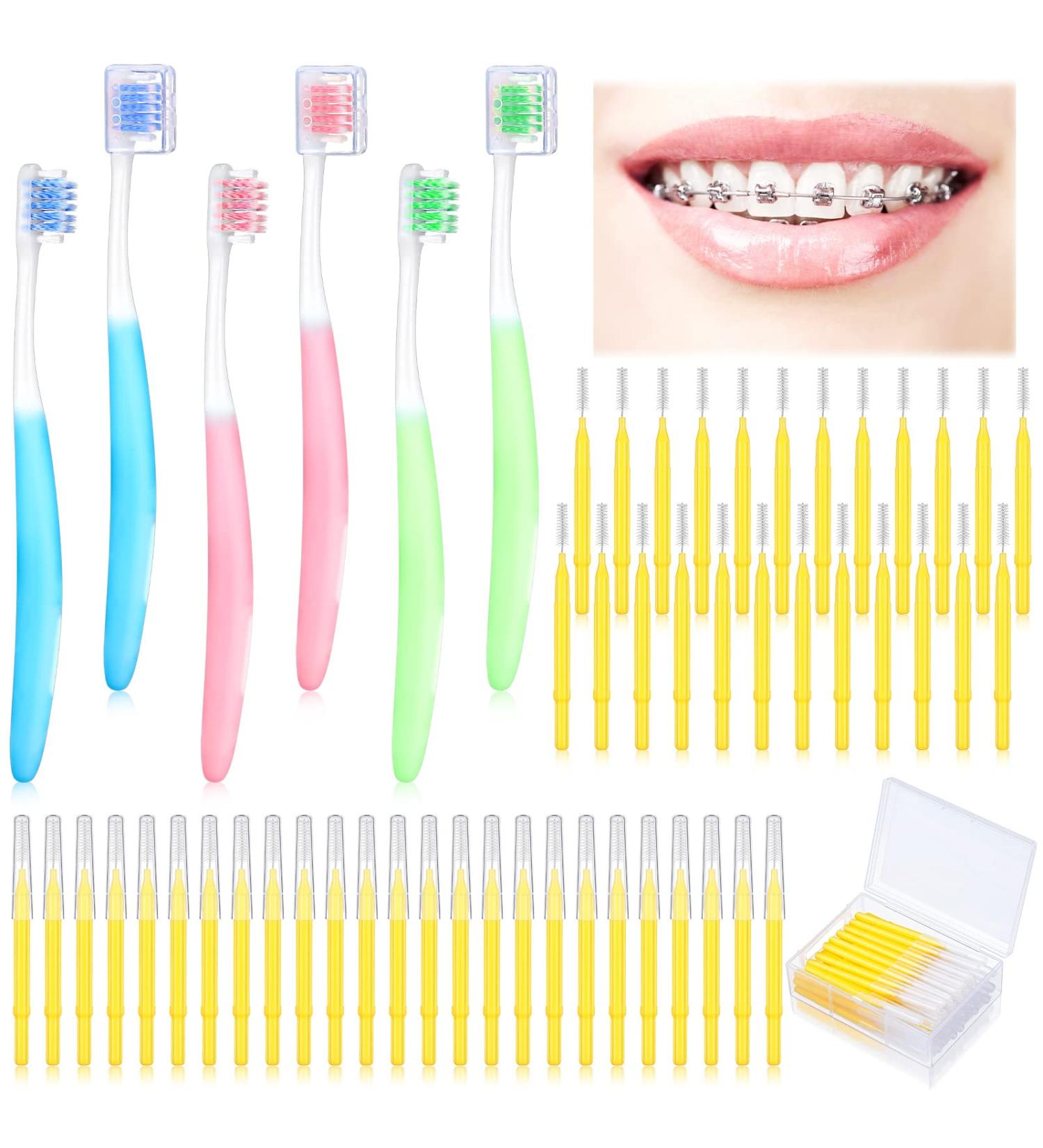 Honeydak Orthodontic V-Shaped Toothbrush with 40 Interdental Brushes - Yellow Small (46 Piece Set) - Buy Online on GoSupps.com