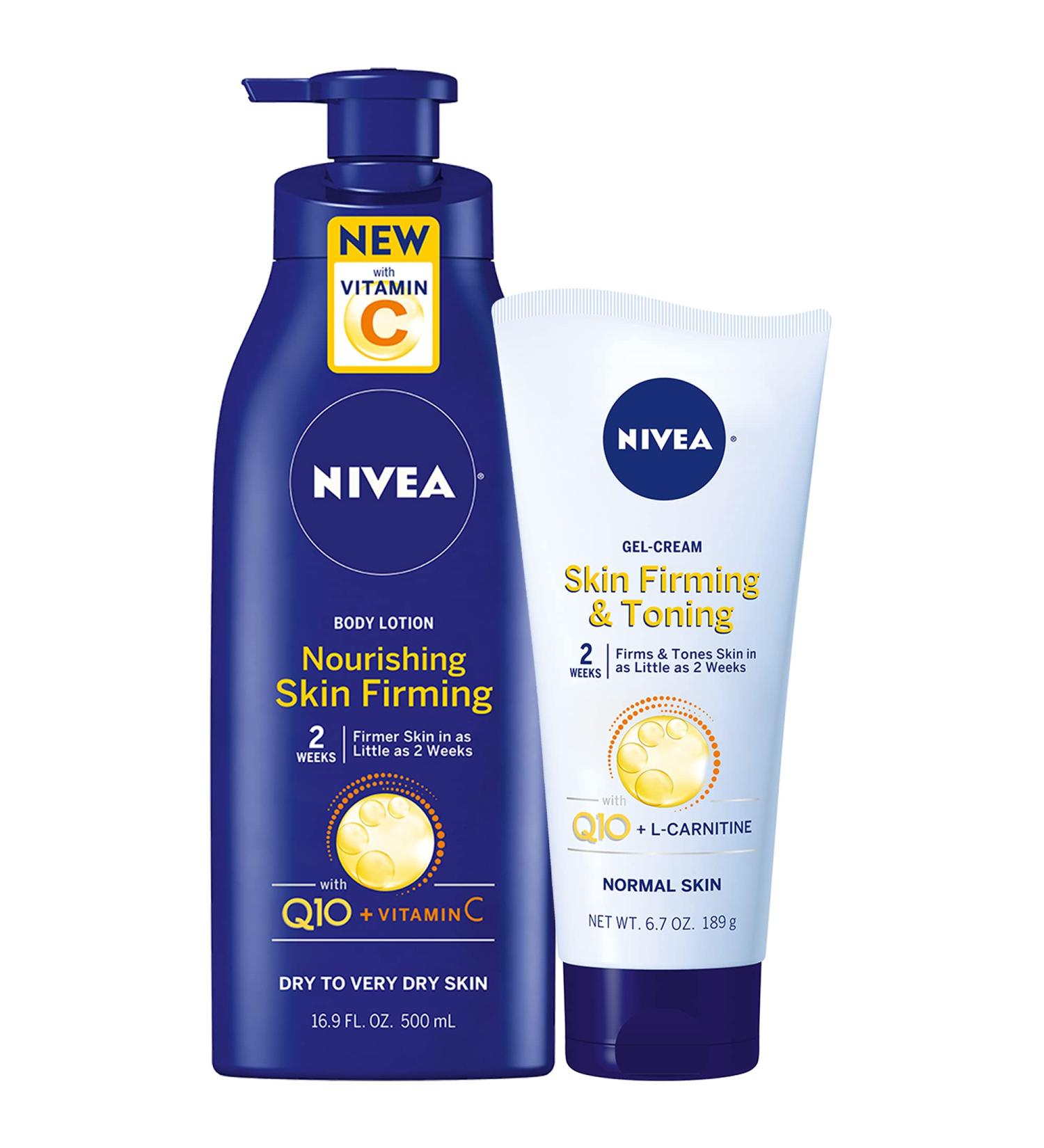 NIVEA Skin Firming Body Lotion Variety Pack - 16.9 Fl Oz Nourishing Lotion & 6.7 Oz Firming Gel Cream - Buy Online on GoSupps.com