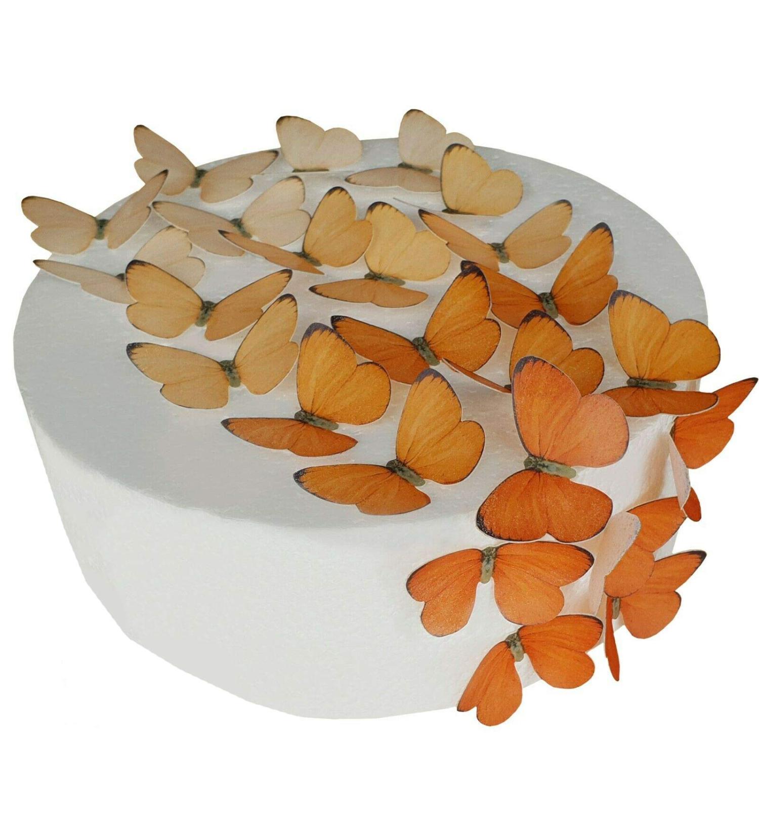 Pre -cut orange butterflies edible rice/wafer paper cupcake cake dessert topper birthday celebration wedding baby party children party decorations (orange)