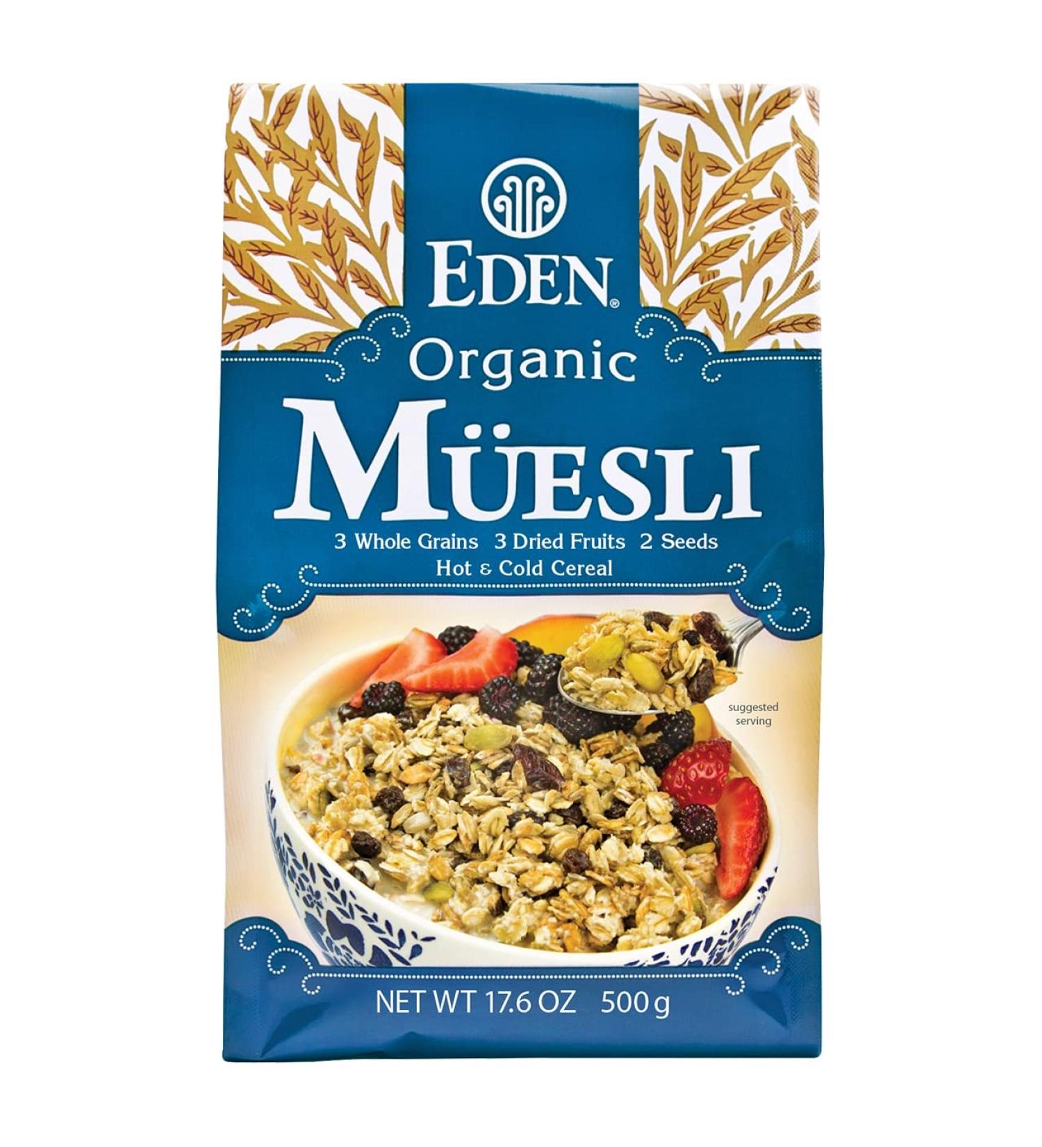 Eden Organic Muesli Cereal with Oat, Rye, Wheat, Spelt Flakes, Raisins, Cranberries, Blueberries, Pumpkin Seeds - 17.6 oz - No Added Sugars - Buy Online on GoSupps.com