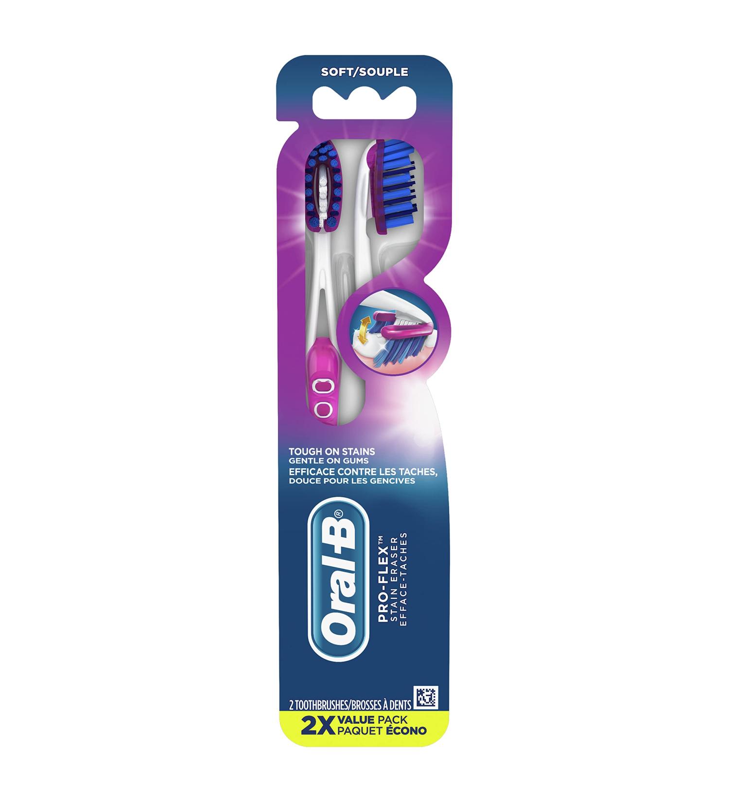 Oral-B Pro-Flex Stain Eraser Toothbrush Soft 2 count Soft (2 Count) - Buy Online on GoSupps.com