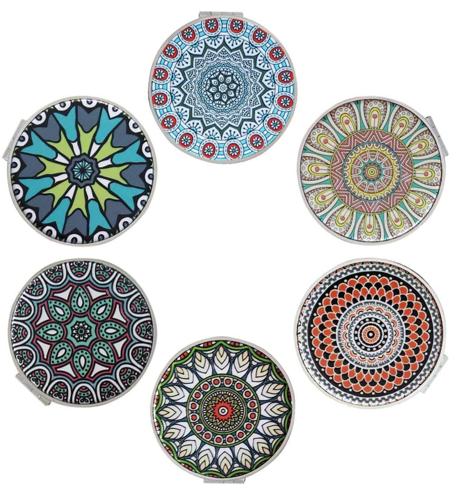 Compact Vintage Make-Up Mirrors - 6 Pack Turquoise Pocket Mirrors with 1x/2x Enlargement & Mandala Design for Travel - Perfect Gift for Girls & Women - Buy Online on GoSupps.com