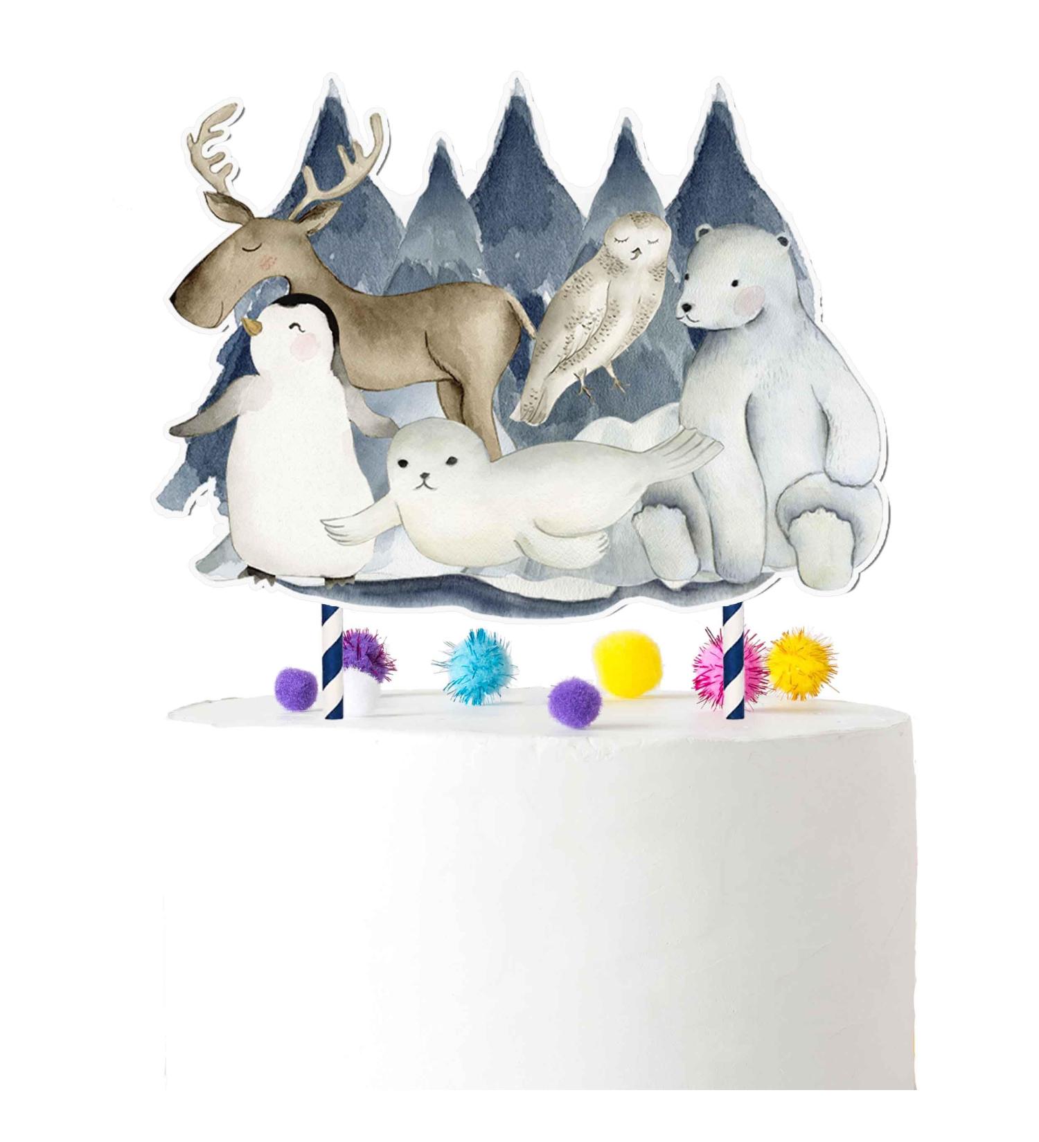 PC Arctic Animals Cake Topper for Birthday and Baby Shower - Adorable Polar Bear Penguin and Seal Decorations Blue - Buy Online on GoSupps.com