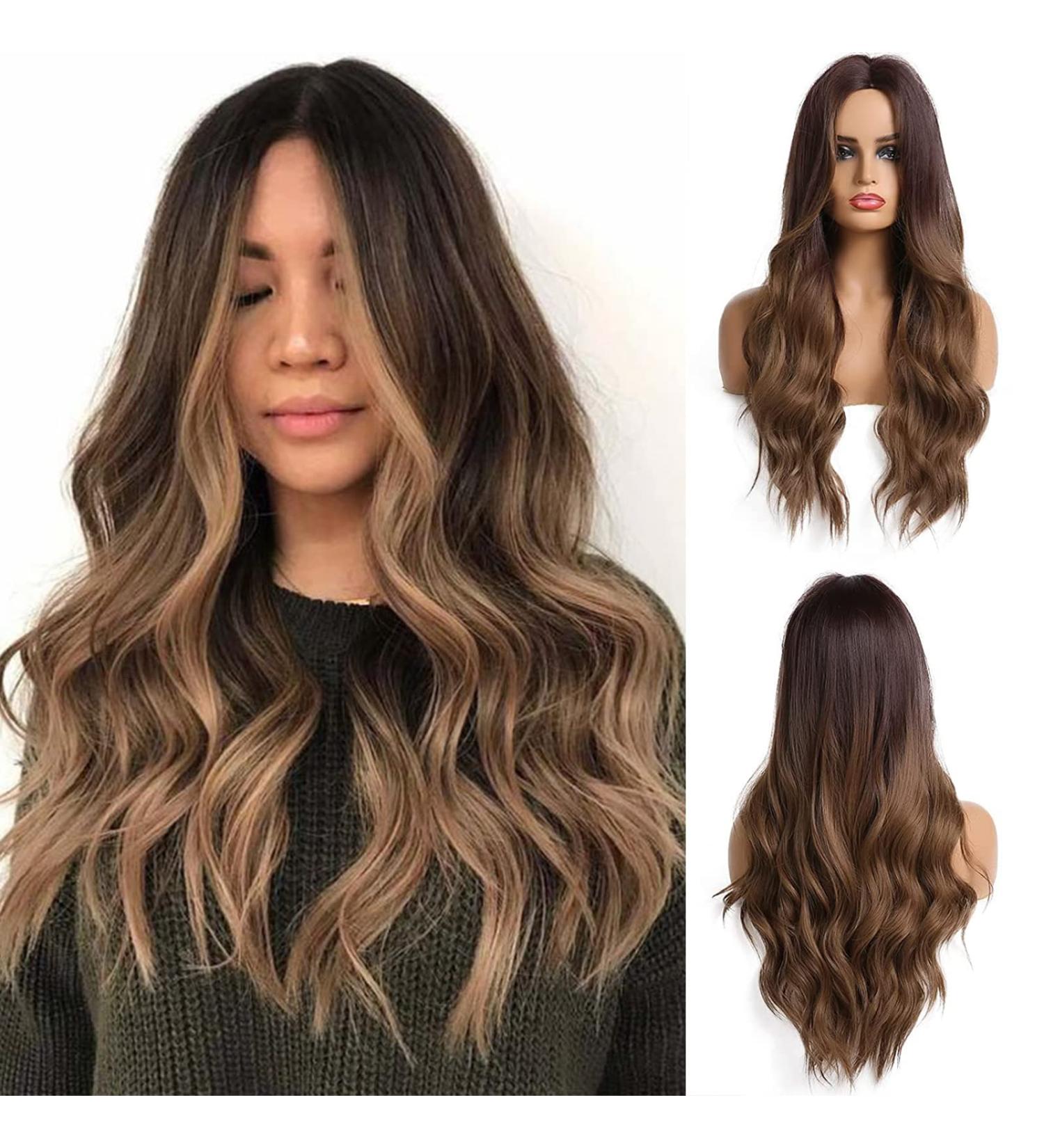 Esmee 24-Inch Ombre Brown Wig for Women | Natural Synthetic Heat-Resistant Wavy Hair | Perfect for Daily Wear Parties & Cosplay - Buy Online on GoSupps.com