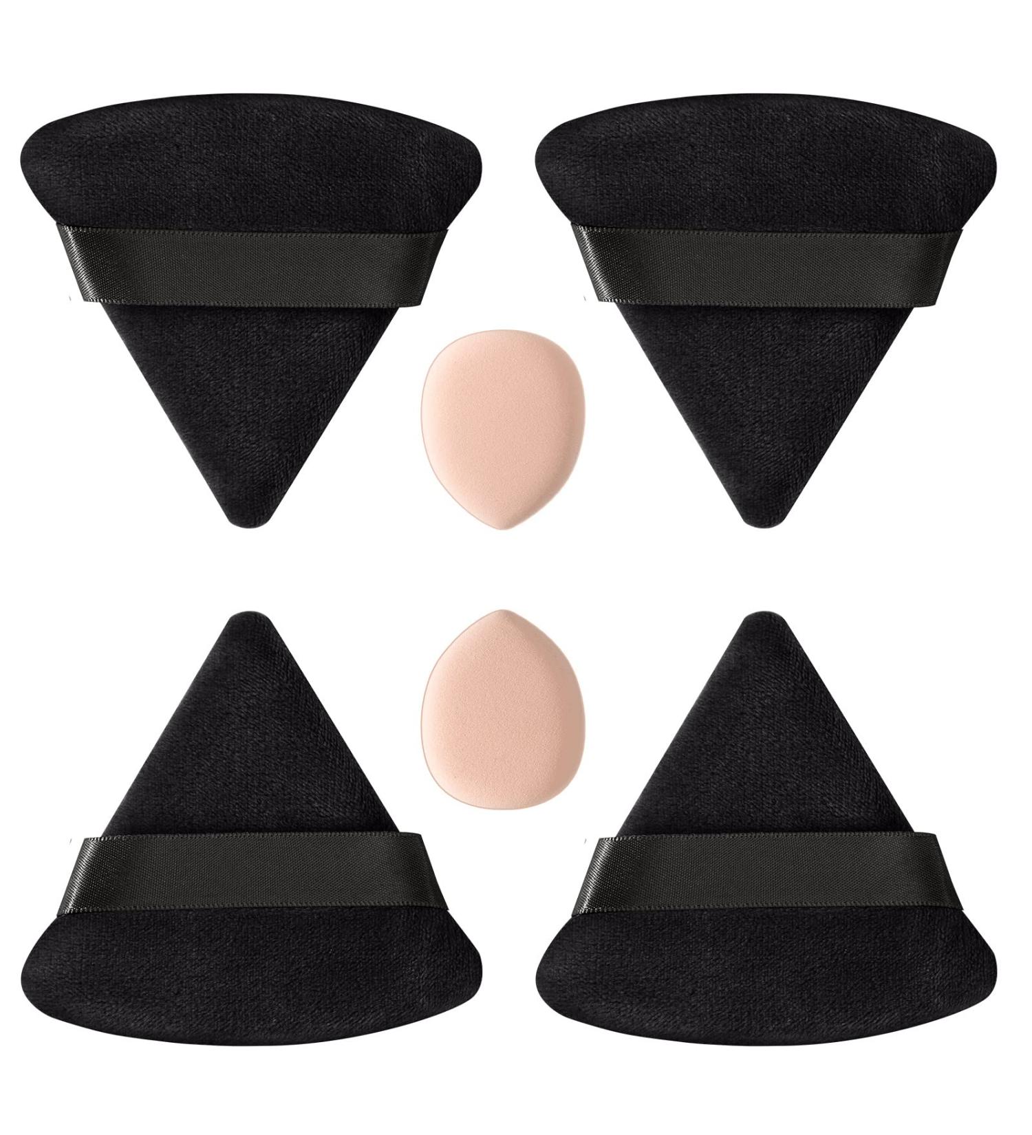 HEYMKGO 4 Triangle Powder Puff & 2 Mini Velvet Makeup Sponges - Reusable Wet Dry Foundation Applicator for Face & Eyes - Black - Buy Online on GoSupps.com