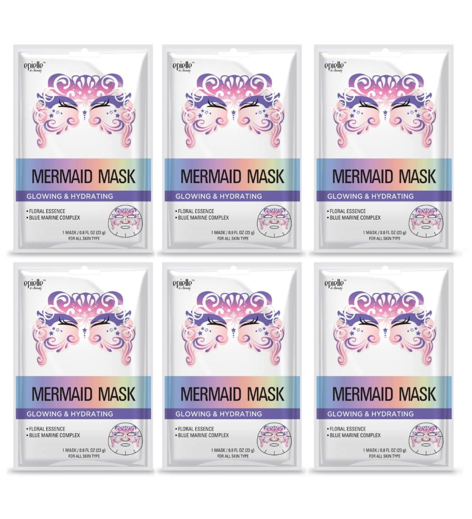 Epielle Mermaid Character Skincare Sheet Masks - Animal Spa Mask for All Skin Types | Spa Gifts for Women & Kids | Birthday Party, Girls Night, Slumber party, Stocking Stuffers - 6 Count - Buy Online on GoSupps.com