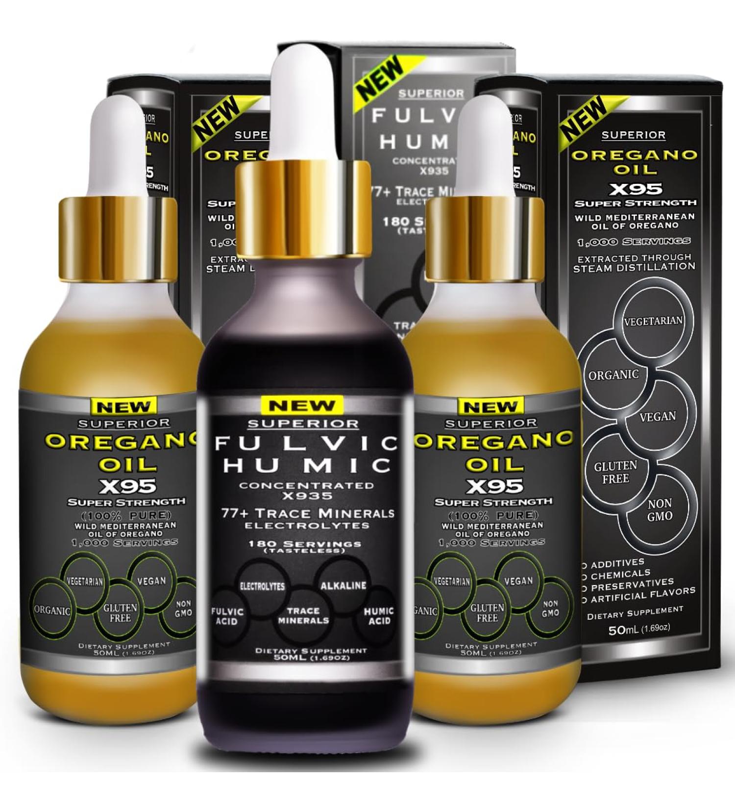 Fulvic Humic Acid Ionic Trace Minerals with Electrolytes Liquid Supplement Plus Oregano Oil Drops Super Strength More Versatile Then Oil of Oregano Softgels and Capsules - Buy Online on GoSupps.com