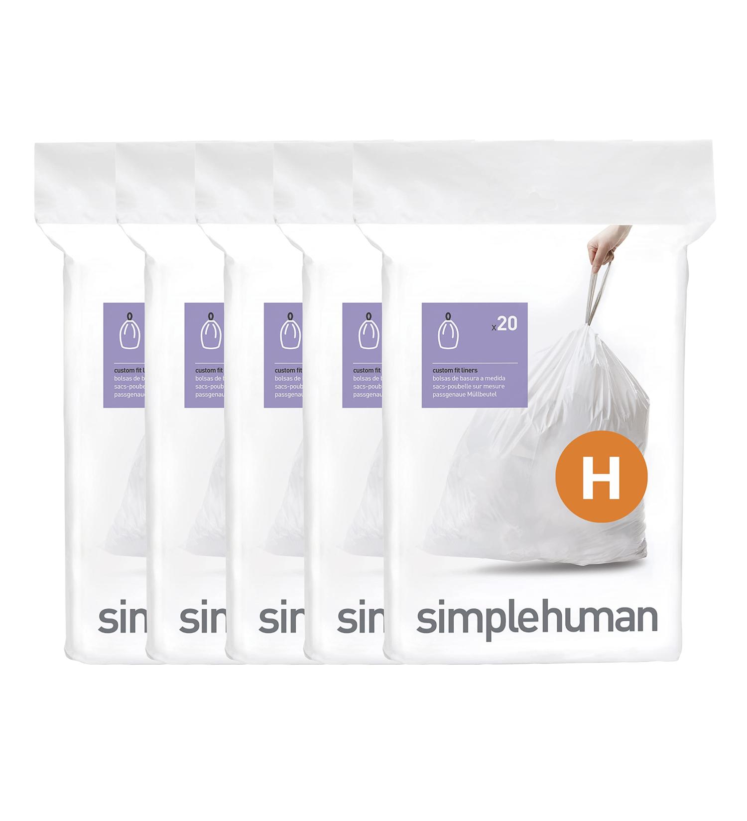 simplehuman Code H Custom Fit Drawstring Trash Bags - 100 Count, 30-35 Liter/8-9 Gallon, White - Buy Online on GoSupps.com