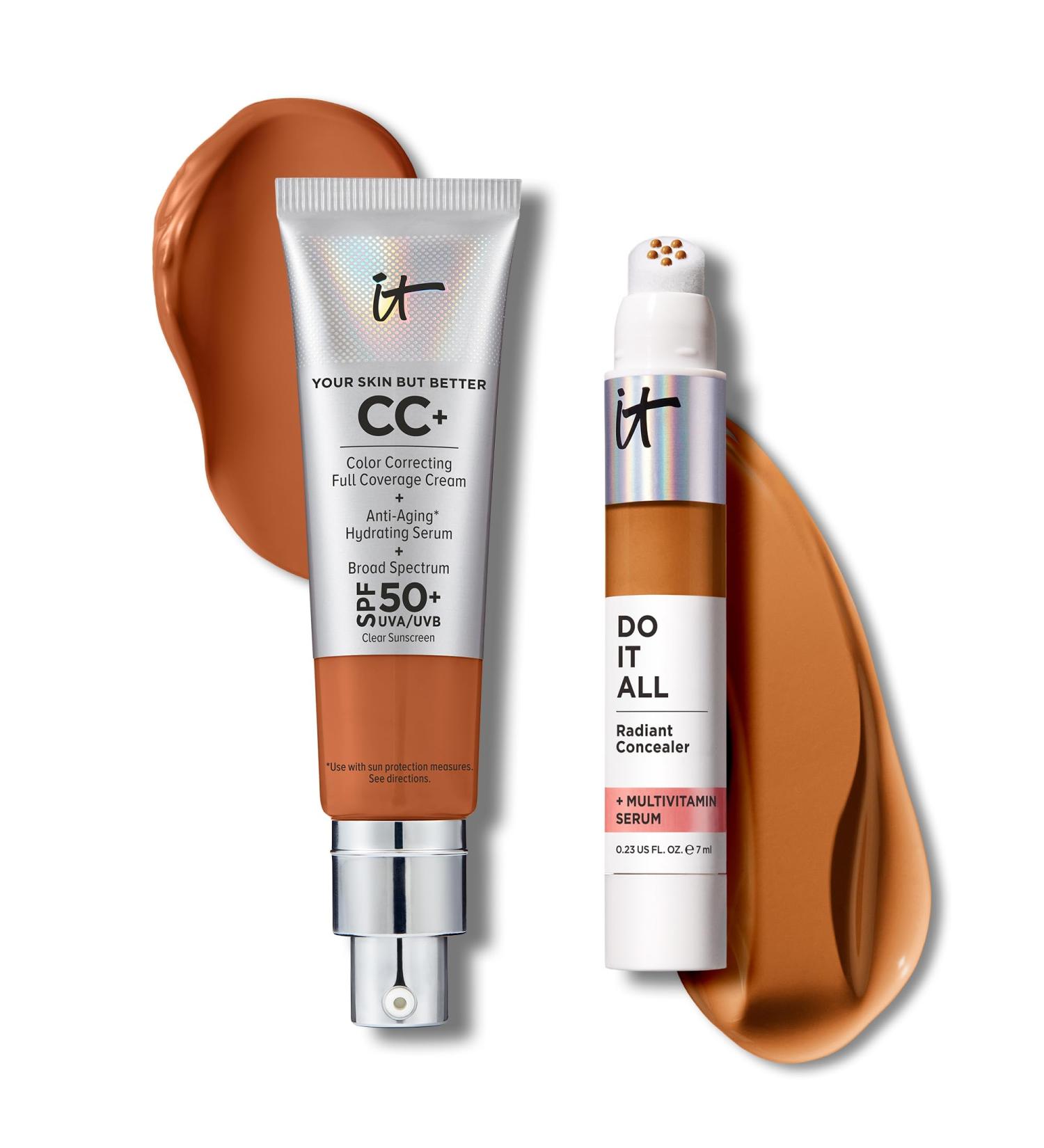 IT Cosmetics CC+ Cream with SPF 50+ Natural Finish Full Coverage Foundation (Rich Cool - 1.08 fl oz) & Do It All Radiant Concealer Multivitamin Serum Makeup (510 Rich Neutral - 0.2 fl oz) - Buy Online on GoSupps.com