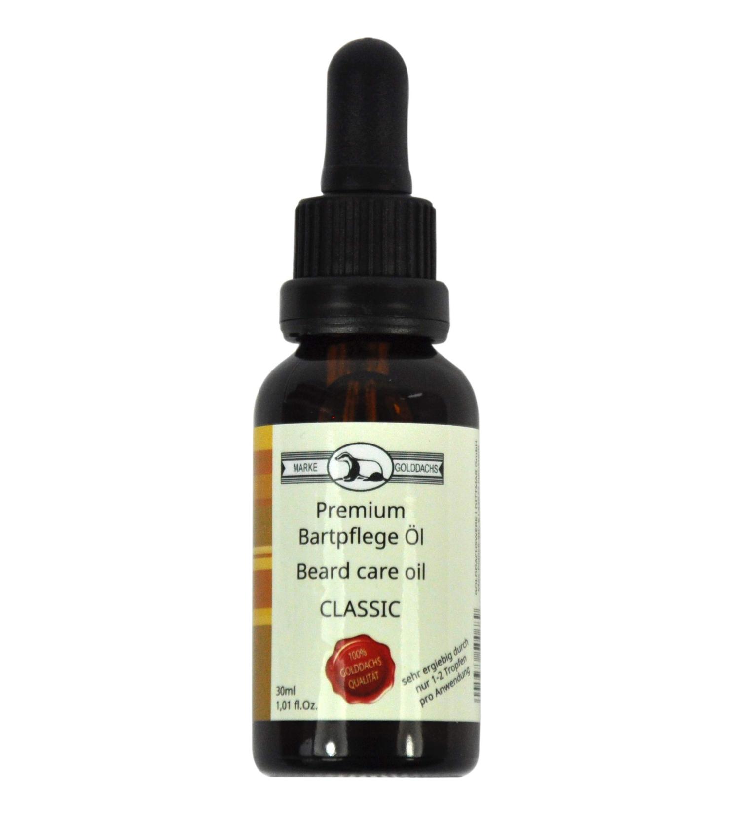 Golddachs beard care oil in a glass bottle Classic 30 ml with pipette