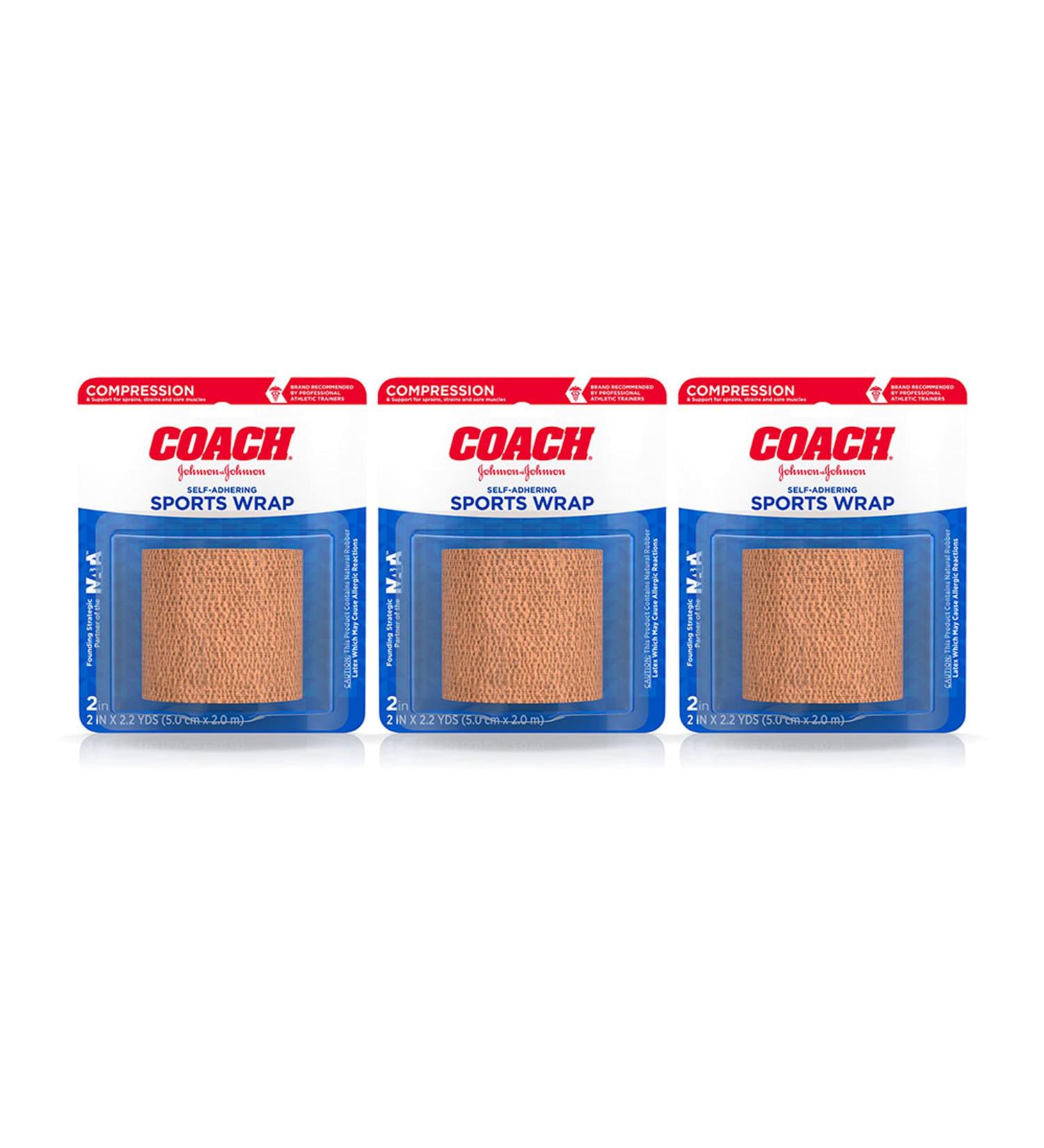 Johnson & Johnson Coach Self-Adhering Elastic Sports Compression Wrap Bandage - Pack of 3, 2x2.2 yd, for Sprain, Strain & Joint Support - Buy Online on GoSupps.com