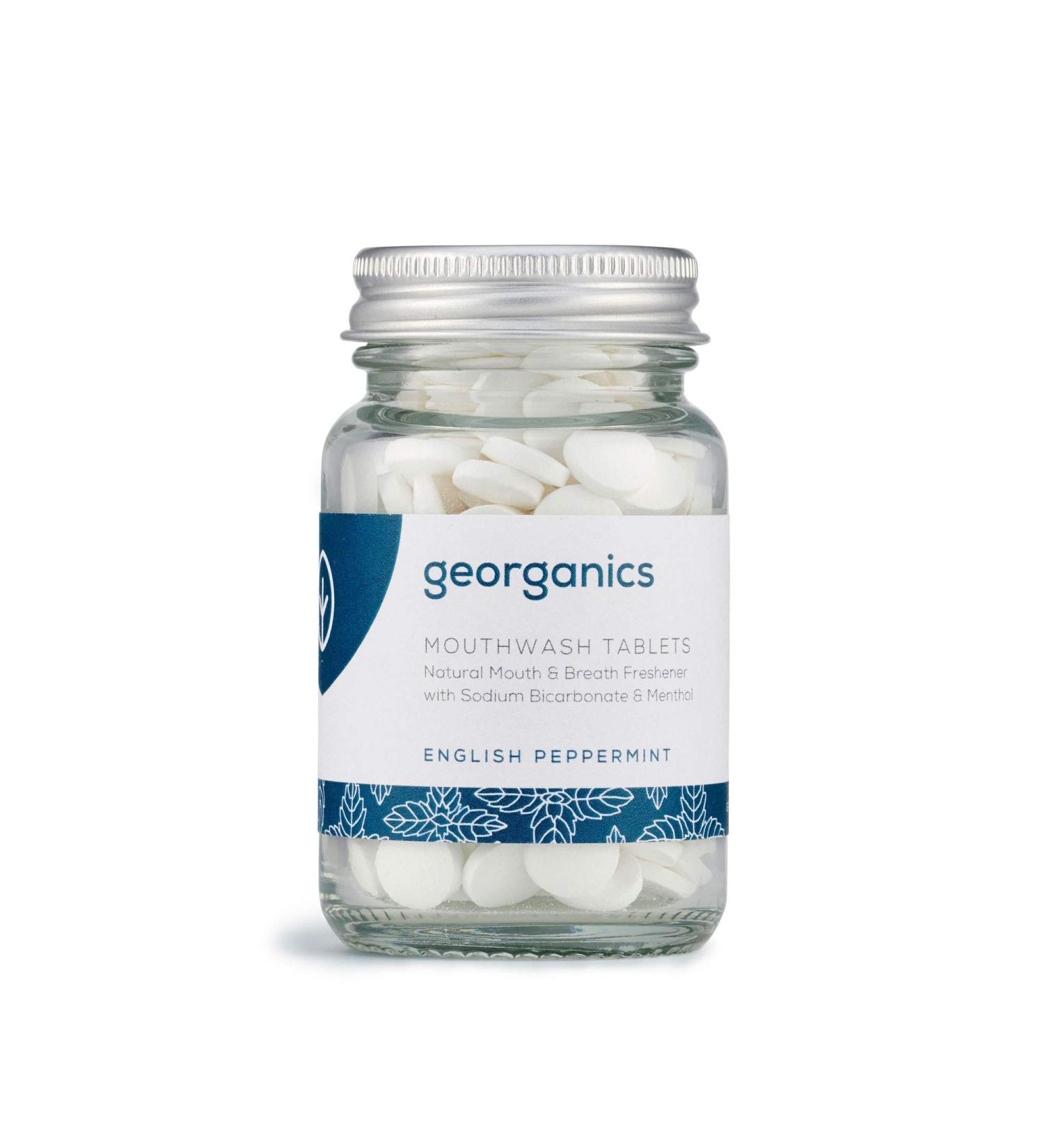 Georganics Natural Bio Mouth Flushing Tablets - Vegan Tooth Cleaning Tablets for Fresh Breath with Soda & Menthol - Fluoride SLS & Animal Testing Free - English Peppermint - 180 Tablets - Buy Online on GoSupps.com