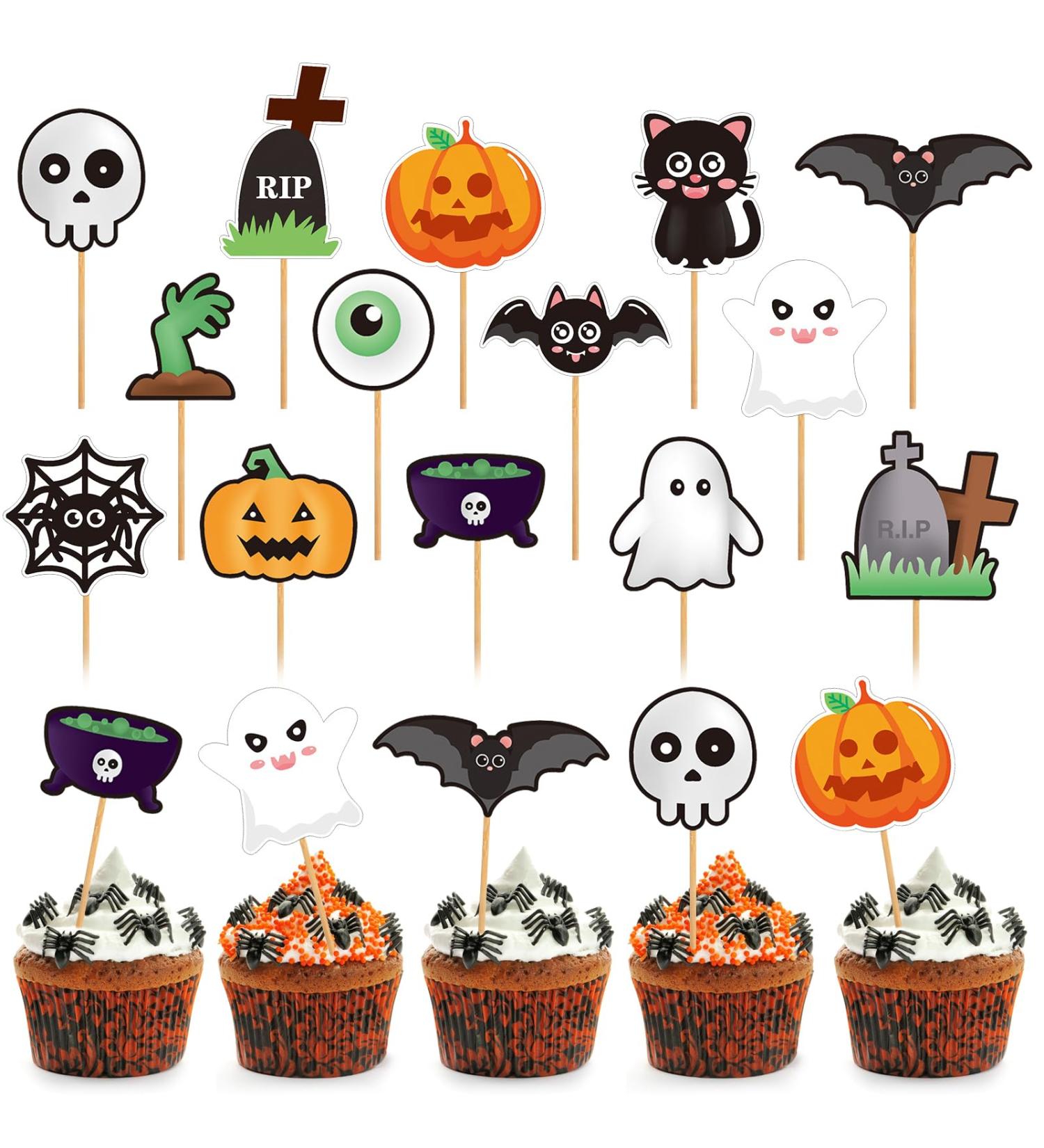 Halloween Cupcake Topper Picks 28 Pcs Pumpkins Ghosts Spiders Bats Cat Skeletons Food Toothpicks Decor for Halloween Birthday Party - Buy Online on GoSupps.com
