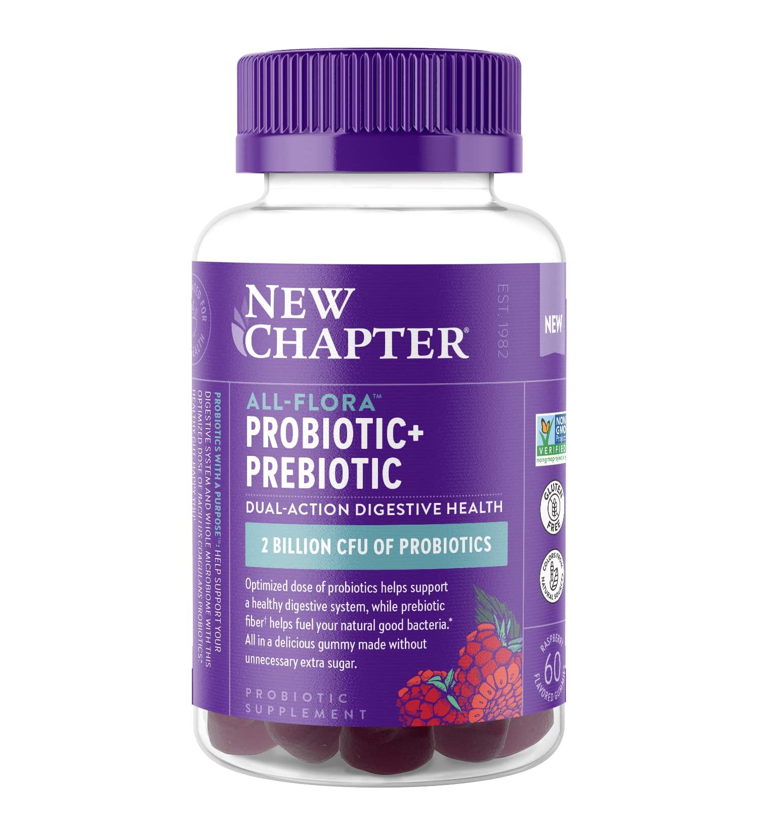 New Chapter Probiotic Gummies for Women and Men All-Flora (1 Month Supply) 55% Less Sugar+ Formulated for Holistic Gut Health Support with Probiotics + Prebiotic Fiber + 100% Vegan + Non-GMO 60 Count (Pack of 1) - Buy Online on GoSupps.com
