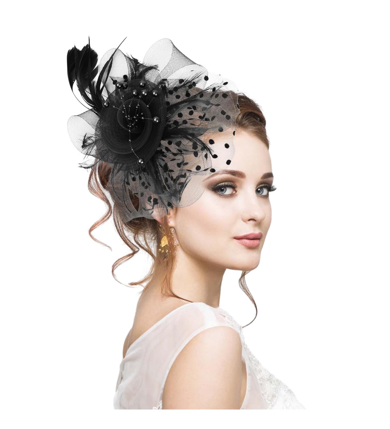 Anseom Ladies Feather Beak Clip Mesh Feather Fascinator Bridal Headpiece Party Headwear Brooch Pin Hair Accessory for Weddings Races Royal Ascot (Black) - Buy Online on GoSupps.com