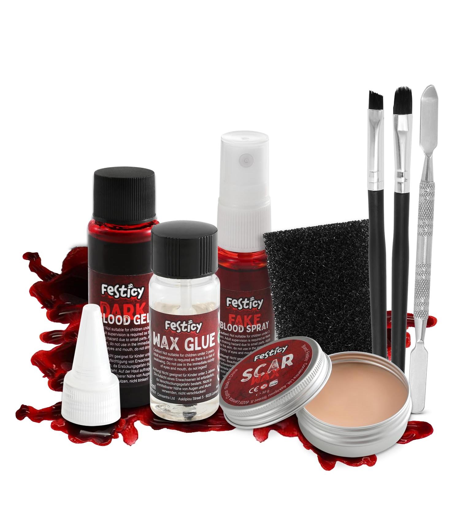 Halloween SFX Makeup Kit 2024 | Washable Fake Blood Scar Wax & Spray | Ideal for Zombie & Vampire Looks - Buy Online on GoSupps.com