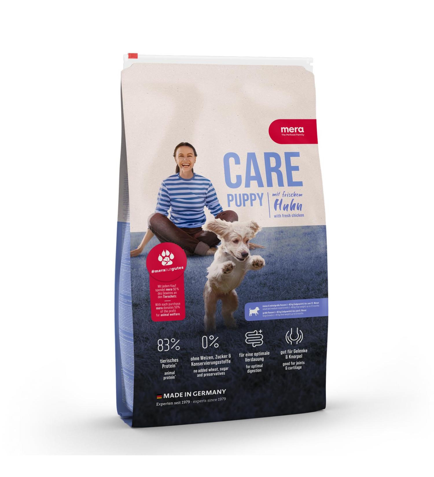 mera Care Puppy Chicken for puppies up to 6 months with 83% animal protein Wheat free 4 kg - Buy Online on GoSupps.com