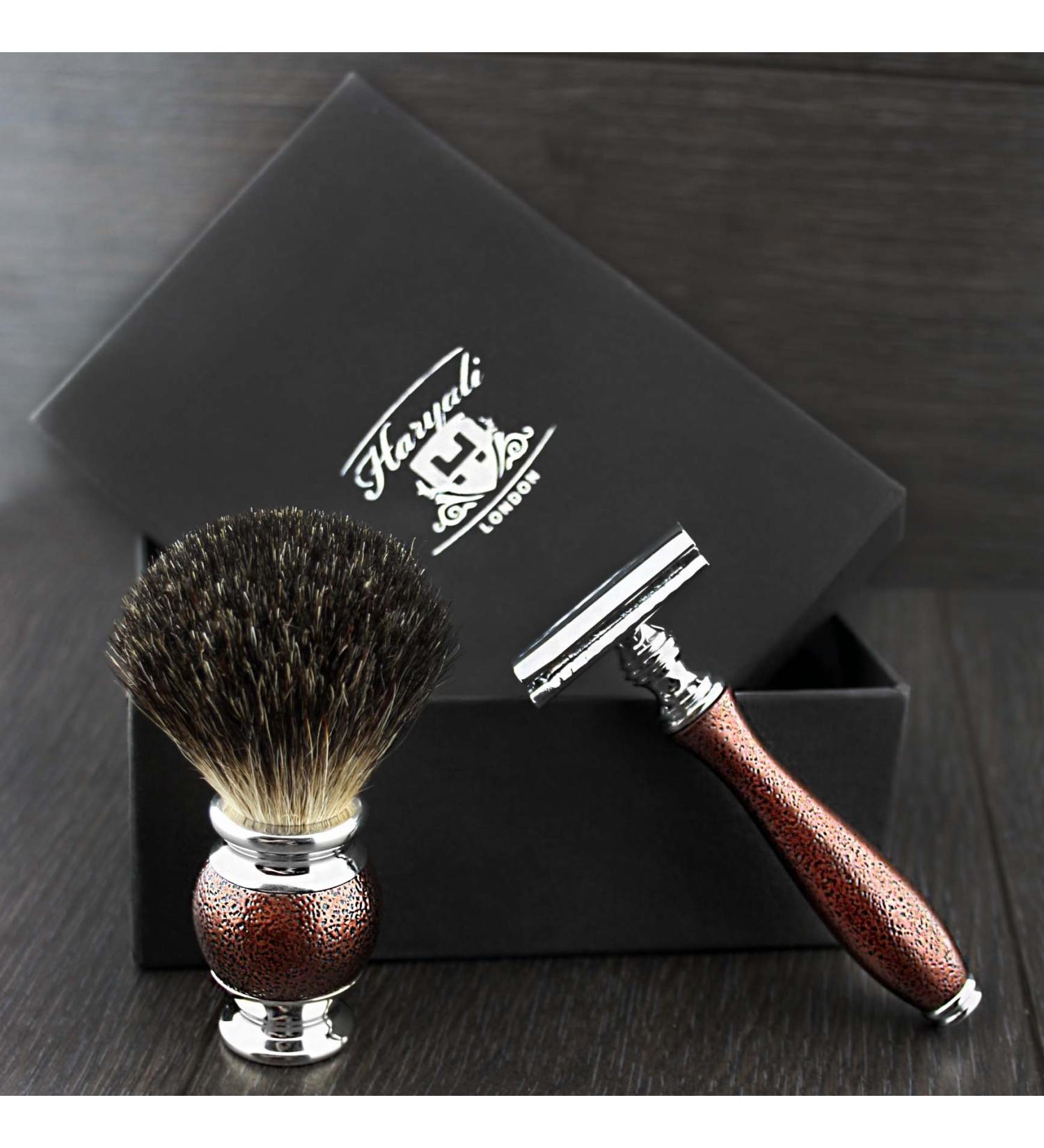 Men's Double Edge Razor Set in Maroon Antique Design with Black Badger Hair Shaving Brush - Perfect for the Ultimate Shave Experience | International Shipping Available - Buy Online on GoSupps.com