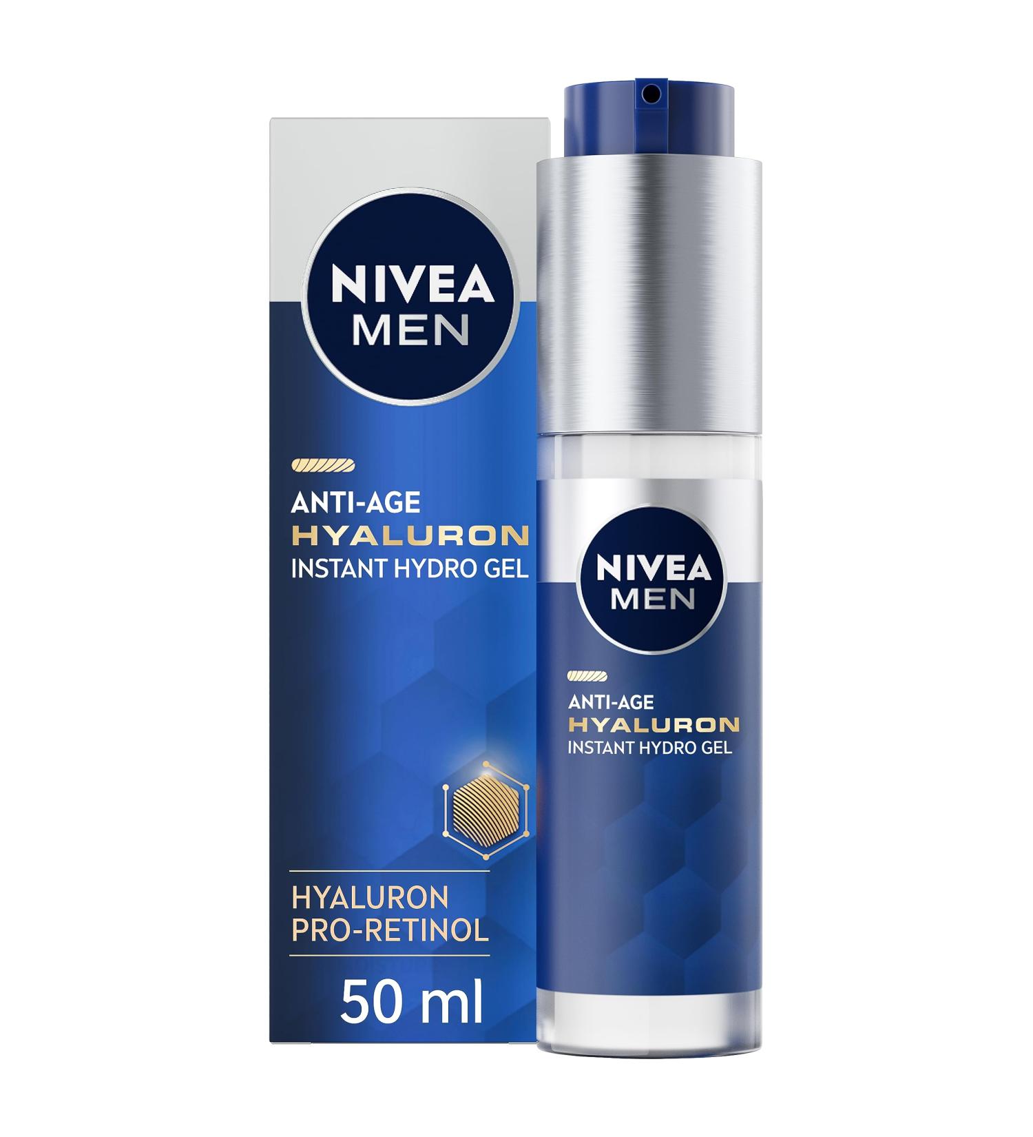 NIVEA MEN Anti-Age Hyaluron Face Moisturising Gel - 50ml | Hyaluronic Acid, Pro-Retinol | Reduces Wrinkles, Hydrates, Firms Skin - Buy Online on GoSupps.com