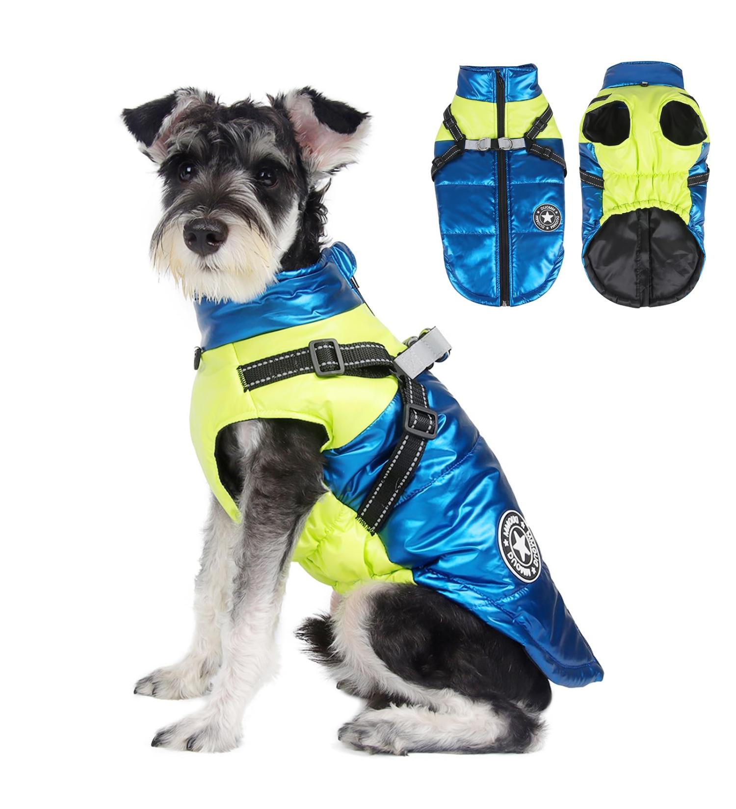 Dog Winter Jacket Vest Pet Waterproof Padded Dog Clothes with D-ring Chest Strap Reflective Adjustable Puppy Coat Warm Dog Coats Vest Dog Clothes with Harness for Small Medium Dogs M Blue - Buy Online on GoSupps.com
