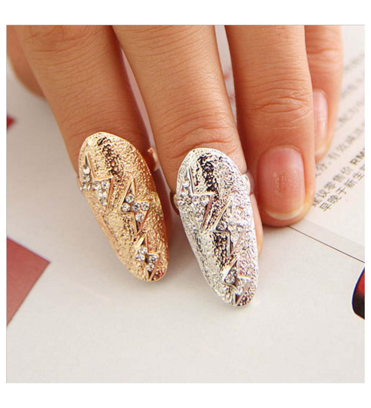Dervivea Crystal Lightning Fingertip Ring Gold Cz Finger Nail Rhinestones Statement Nail Rings Lightning Finger Ring Nail Jewelry for Women and Girls(Gold lightning) - Buy Online on GoSupps.com