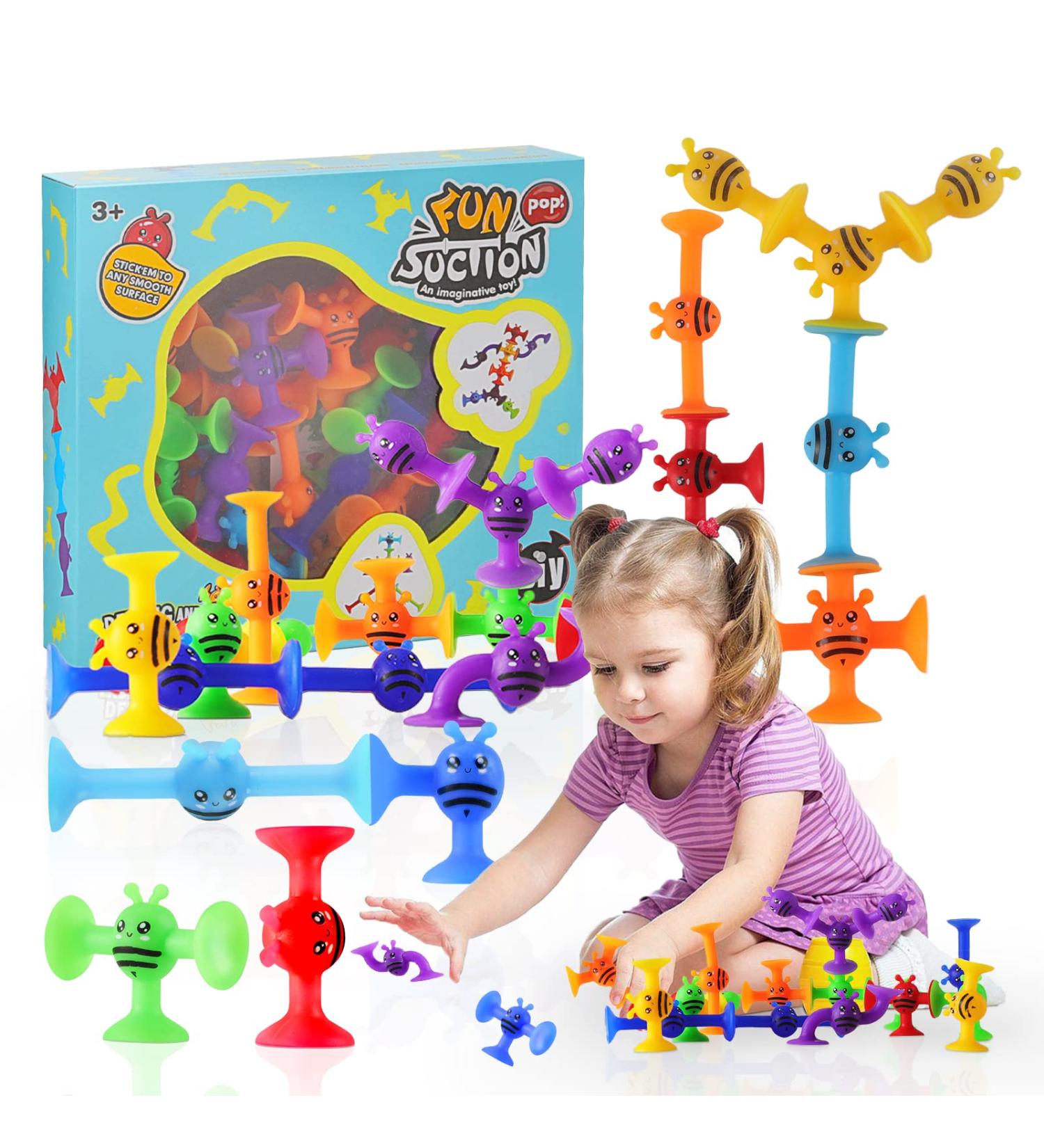 Sensory Silicone Suction Toys for Kids | 38 Pcs Building & Montessori Toy Set | Stress Relief & Travel Easter Gift | Ages 3-7 - Buy Online on GoSupps.com