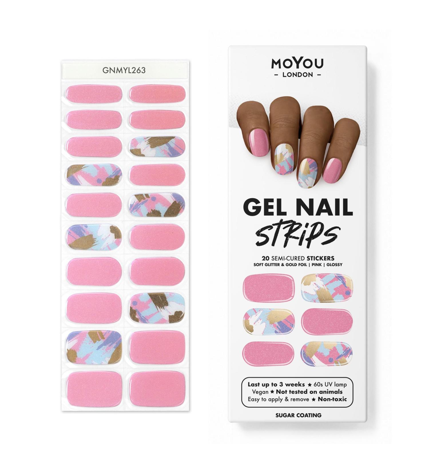 MOYOU LONDON Semi Cured Gel Nail Strips 20 Pc. Gel Wraps for Nails Get 1 Free UV Lamp when you Get 3 or More Easy Apply & Remove for Salon-Quality Manicure -Sugar Coating
