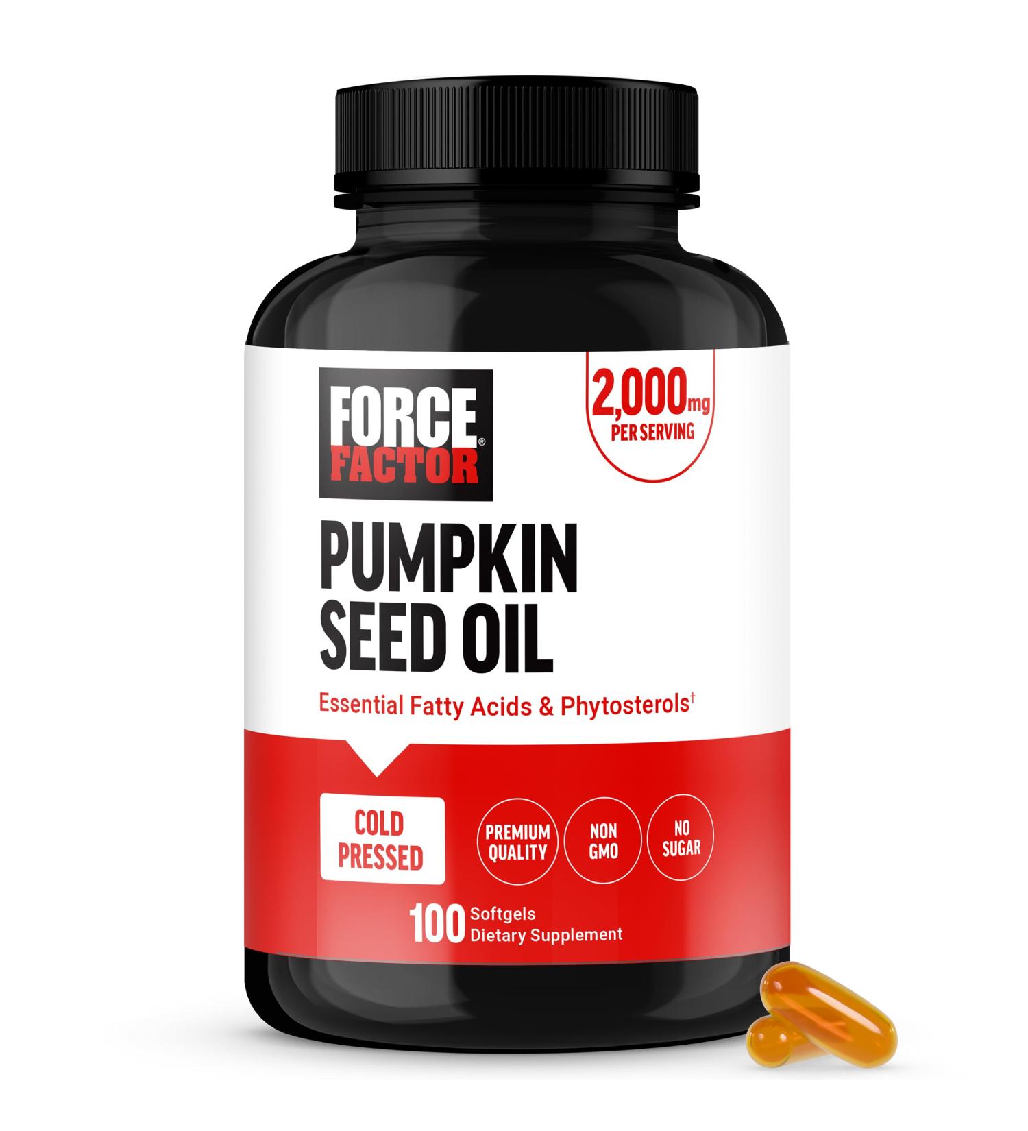 Force Factor Pumpkin Seed Oil Capsules Phytosterols Supplement with Essential Fatty Acids Made with Cold Pressed Pumpkin Oil Premium Quality Non-GMO 100 Softgels - Buy Online on GoSupps.com