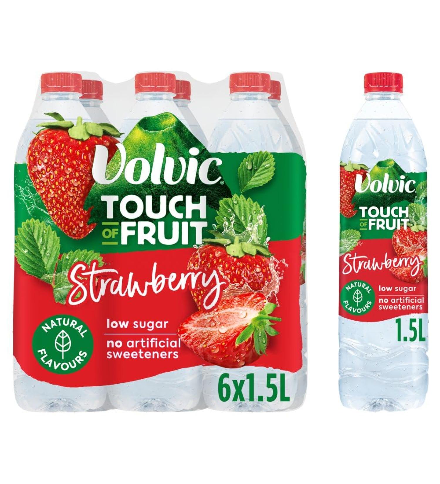 Volvic Touch of fruit low Sugar Strawberry Natural Flavoured Water Variety Pack (6x1.5ltr) Strawberry 1.5 l (Pack of 6)