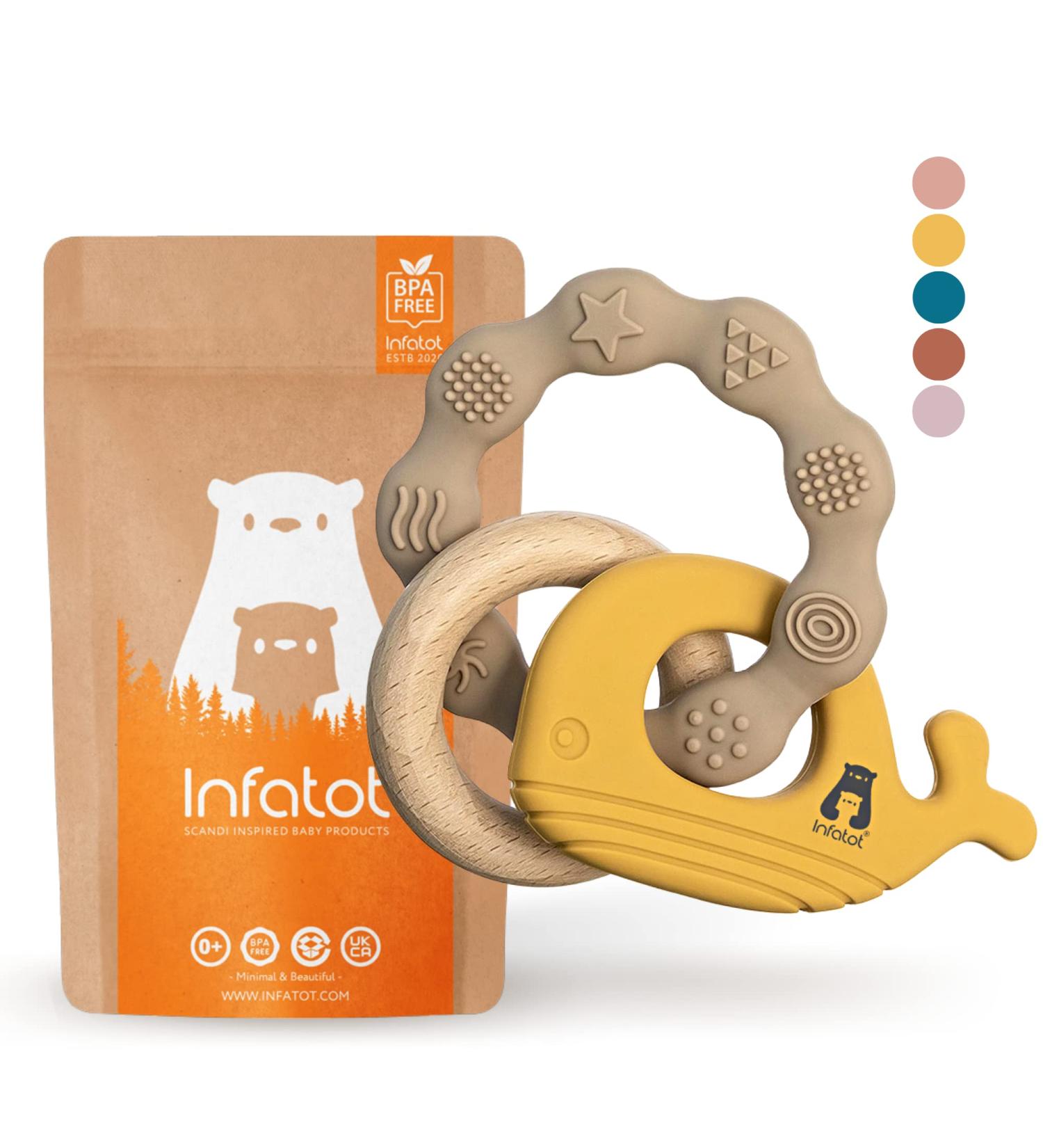 Infatot MultiTexture Teething Toys for Babies | Silicone Teethers 0-6 Months | Baby Essentials & Shower Gift | Yellow Neural Earth Design - Buy Online on GoSupps.com