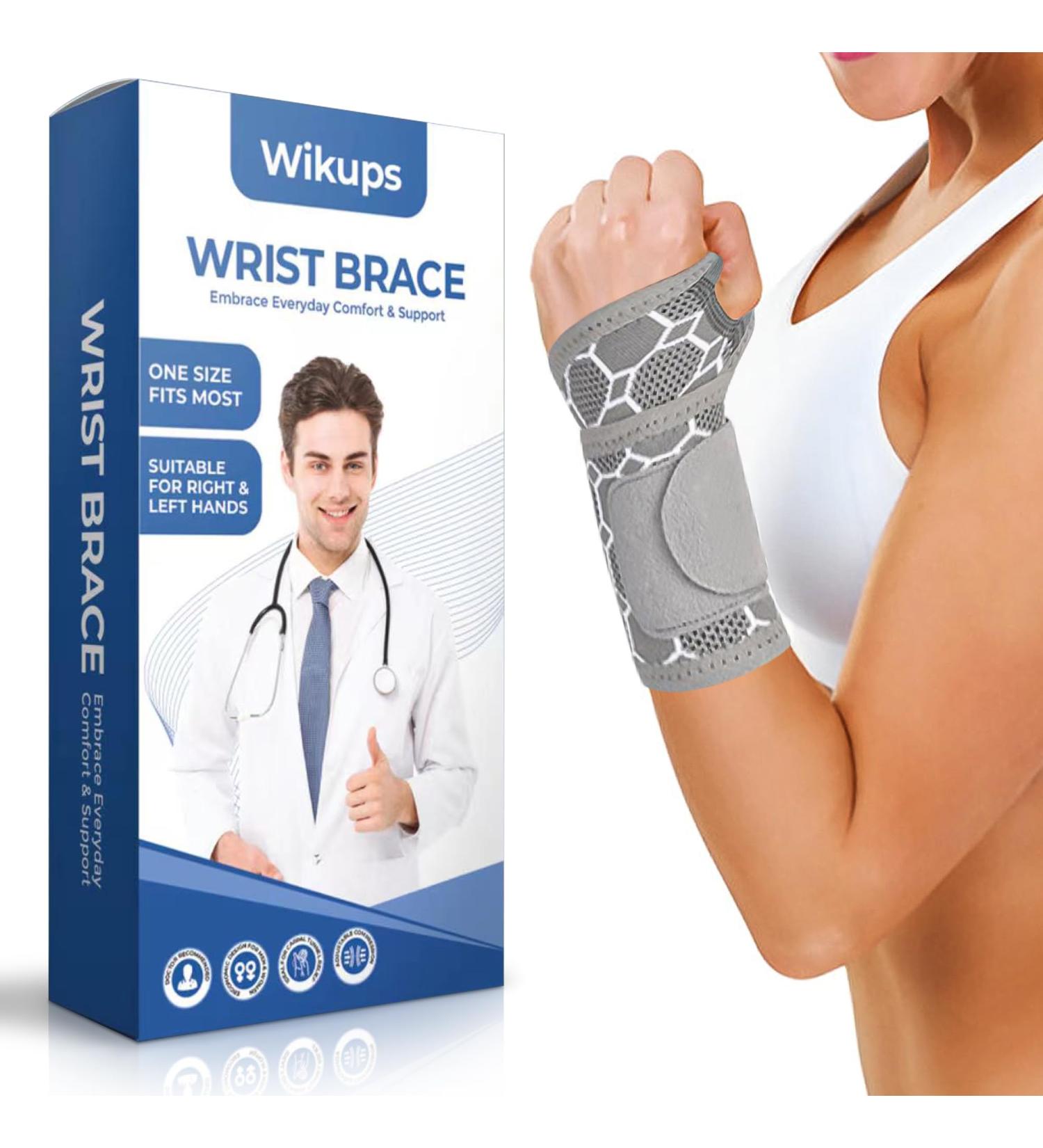 Carpal Tunnel Wrist Brace - Adjustable Copper Compression Support for Men & Women | Elastic Wraps for Sports Weightlifting Tendonitis & Arthritis - Grey - Buy Online on GoSupps.com
