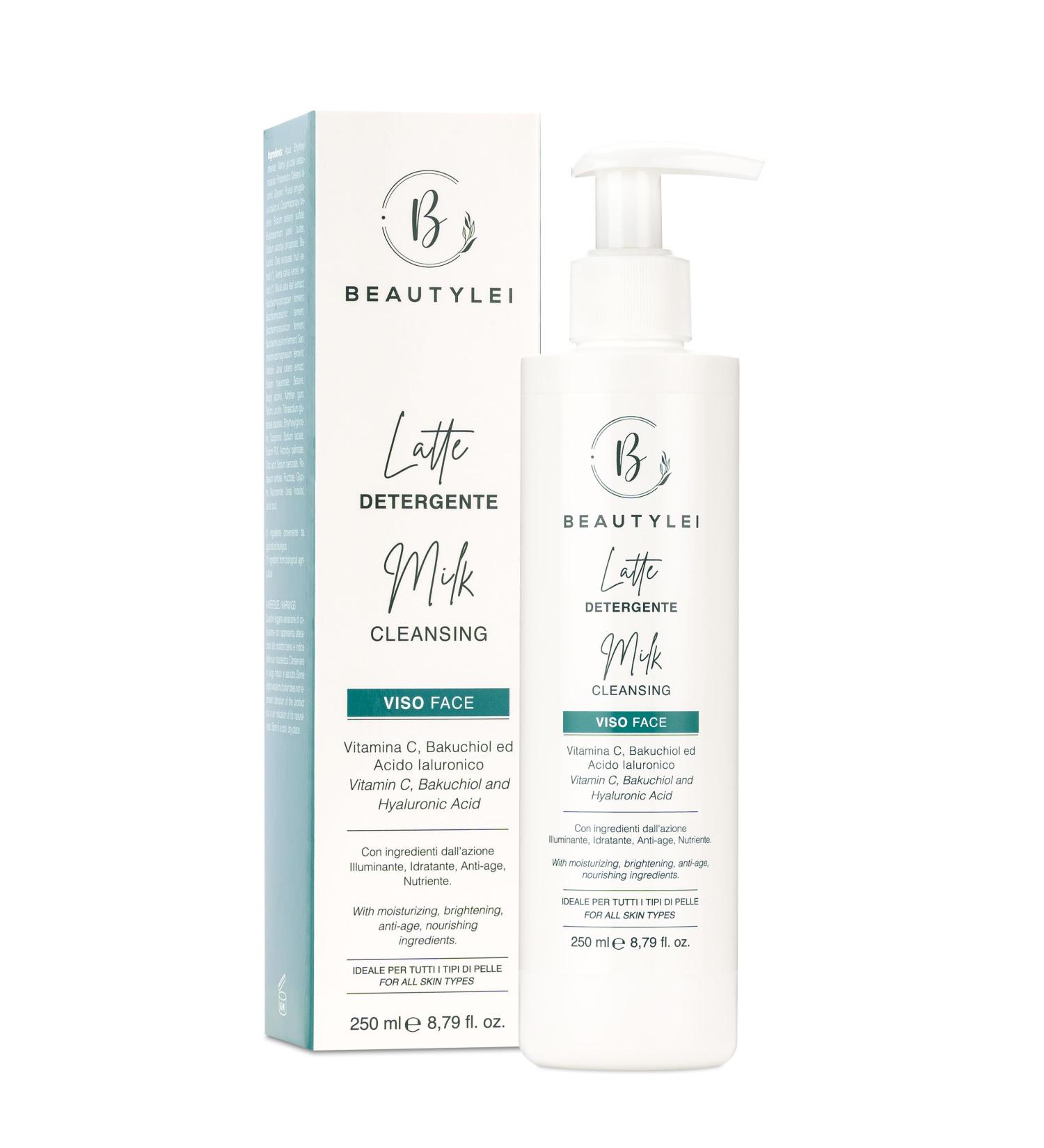 BEAUTYLEI Organic Facial Cleansing Milk Vitamin C Hyaluronic Acid Bakuchiol Oats Makeup Remover Moisturizing AntiAging Nourishing Purifying Anti Acne Pimples All skin types MADE IN ITALY - Buy Online on GoSupps.com